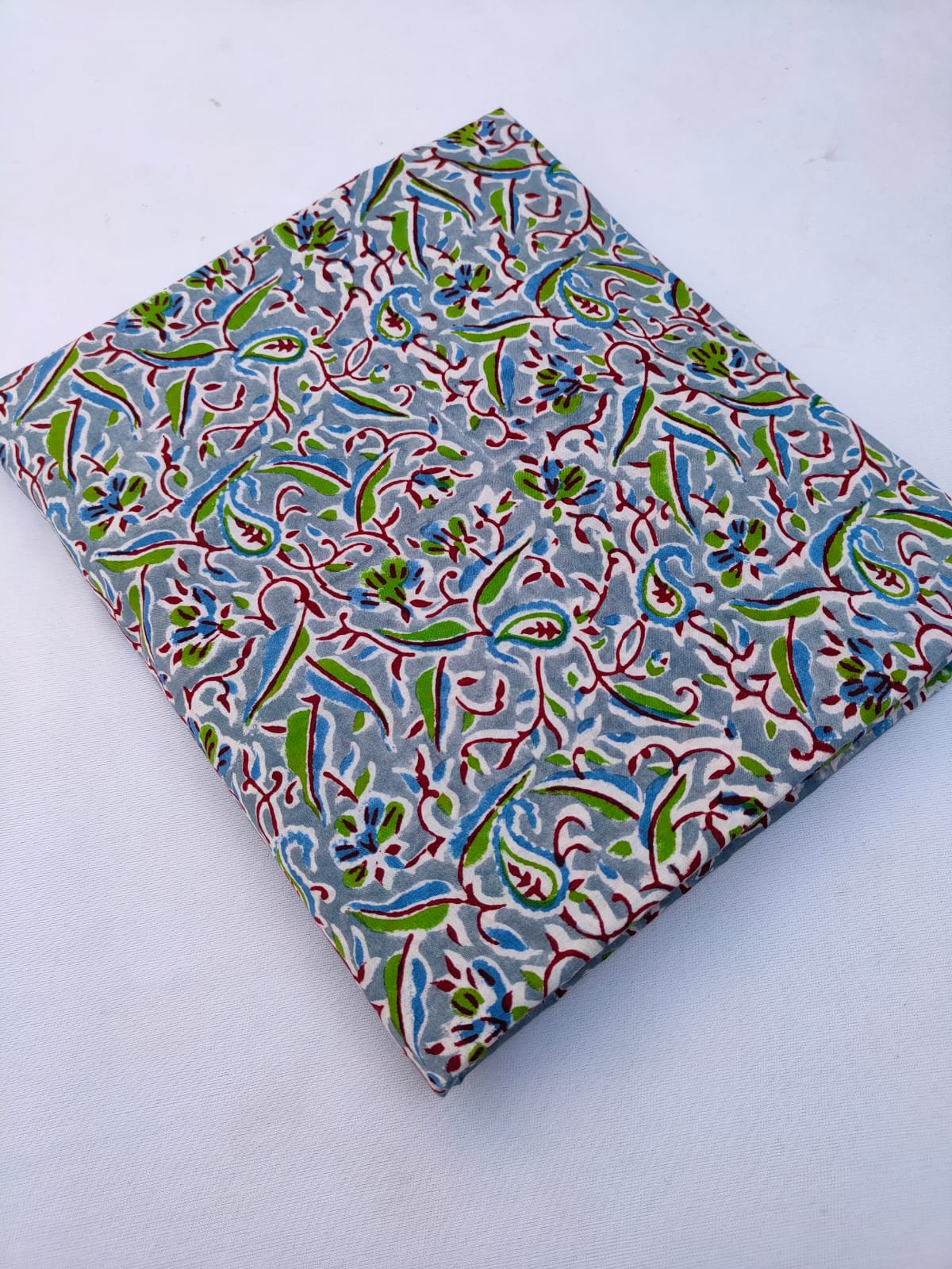 Grey Multicolor Floral Pattern Hand Block Pure Cotton Fabric - JBRS639