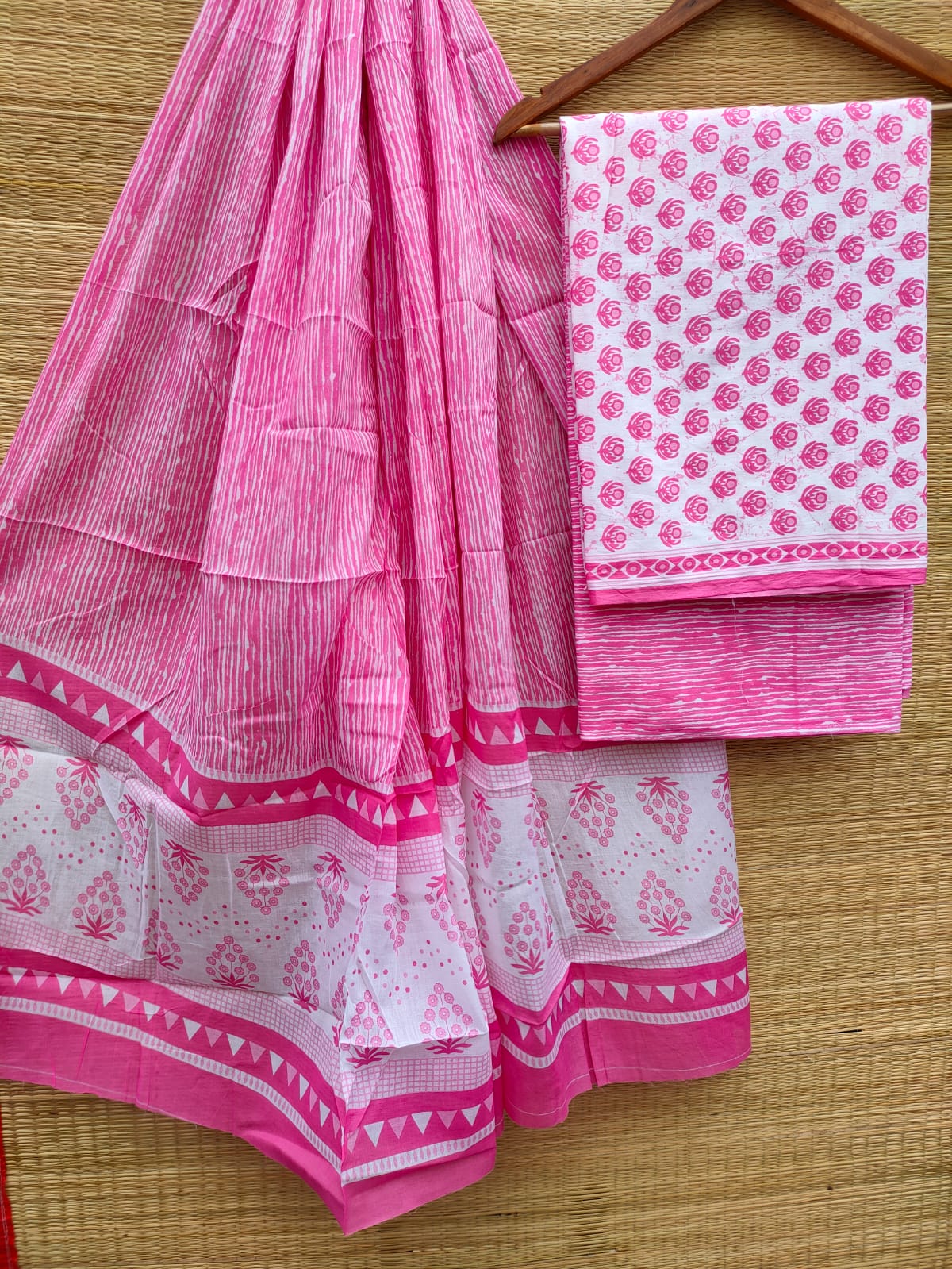 Hand Block Cotton Unstitched Salwar Suit With Cotton/Mulmul Dupatta - JBCM788
