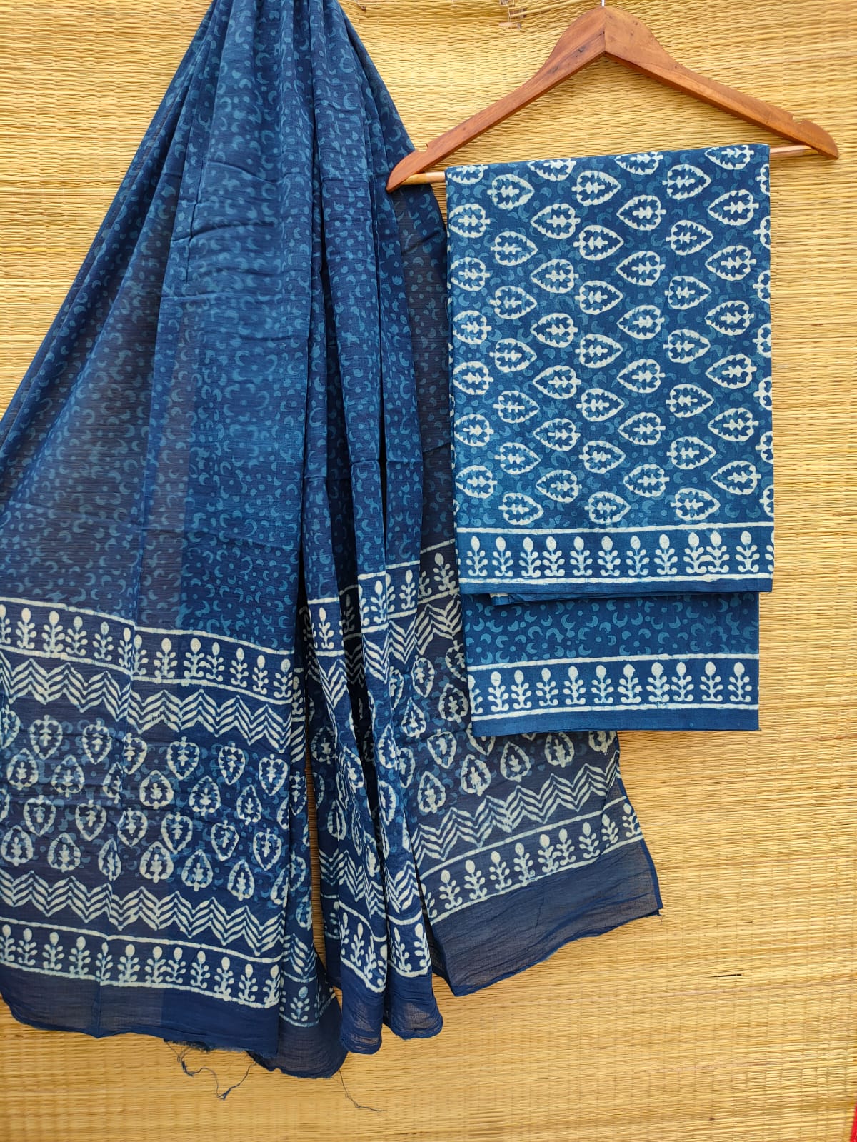 Hand Block Pure Cotton Unstitched Salwar Suit Set With Cotton/Mulmul Dupatta - JBCM808