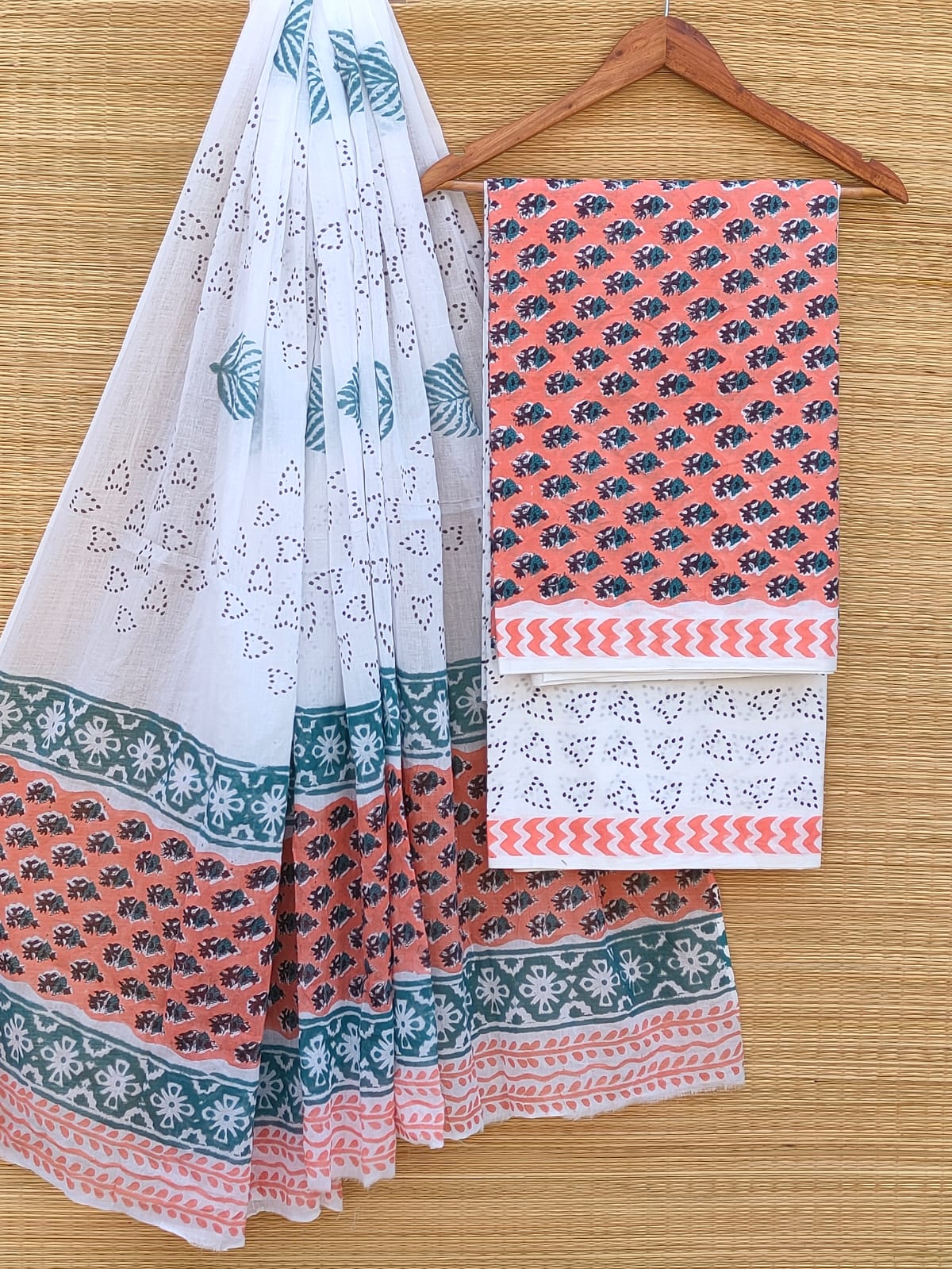 Hand Block Cotton Unstitched Salwar Suit With Cotton/Mulmul Dupatta - JBCM752