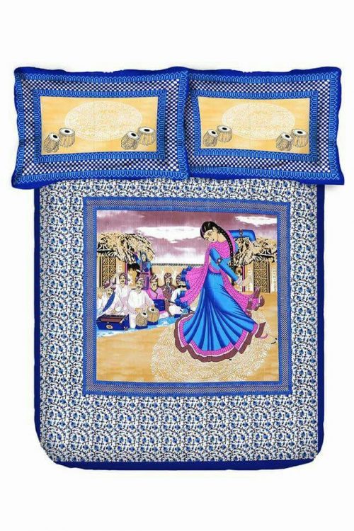 Blue Village Women Print Double Bedsheet With Pillow Covers