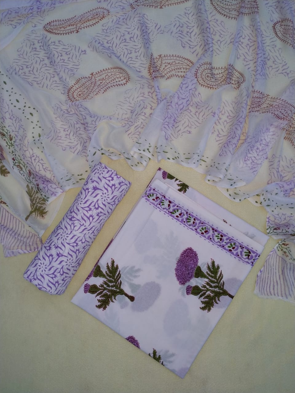 Pure Cotton Hand Block Printed Unstitched Salwar Suit With Chiffon Dupatta - JB373