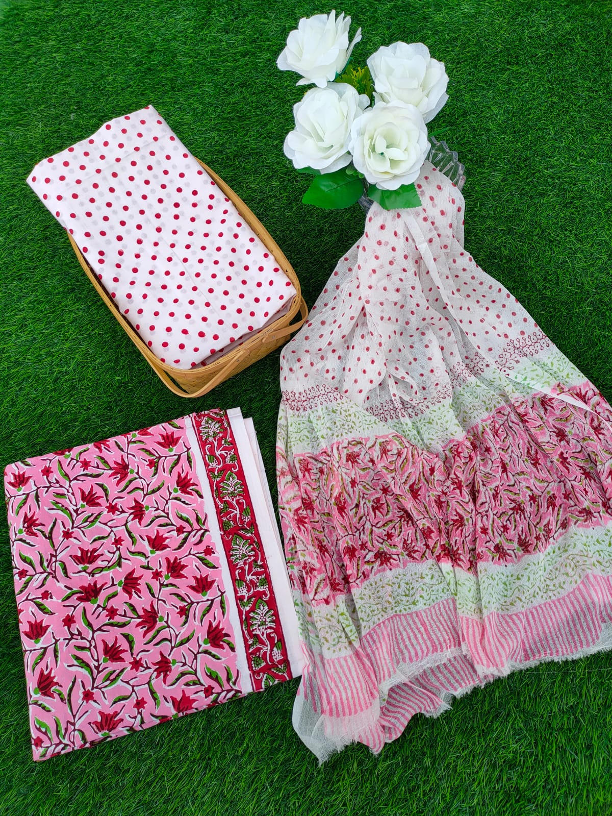 Hand Block Printed Chiffon Dupatta Salwar Suit Set - JBOCF21