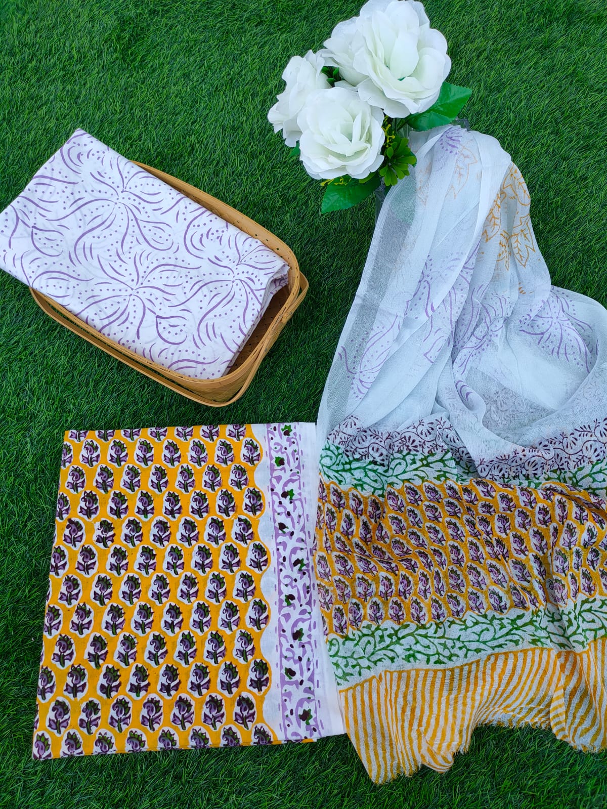 Pure Cotton Jaipuri Suit set with Chiffon Dupatta - JBOCF192