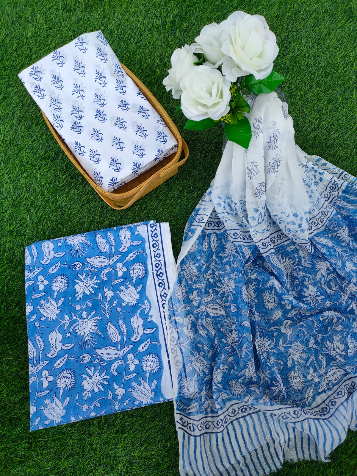 Hand Block Printed Chiffon Dupatta Salwar Suit Set - JBOCF158