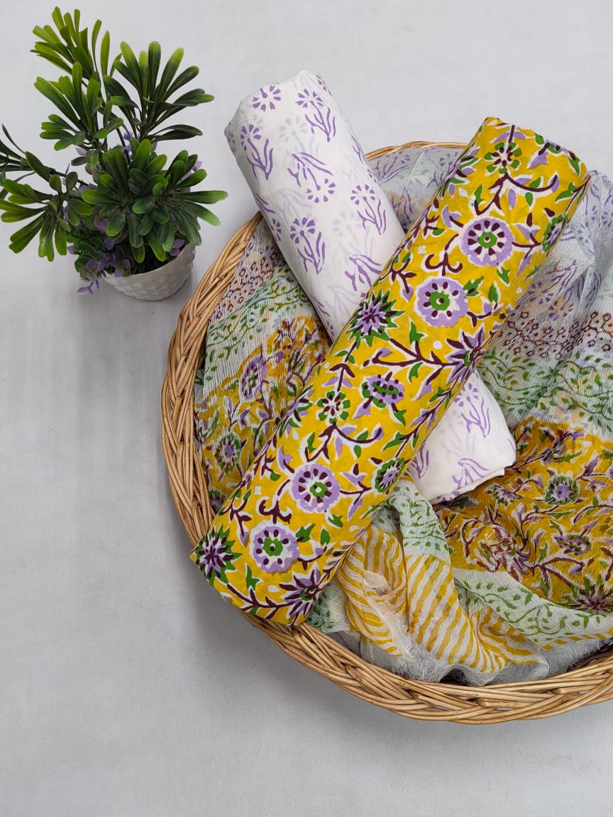 Cotton Salwar Suit set with chiffon dupatta