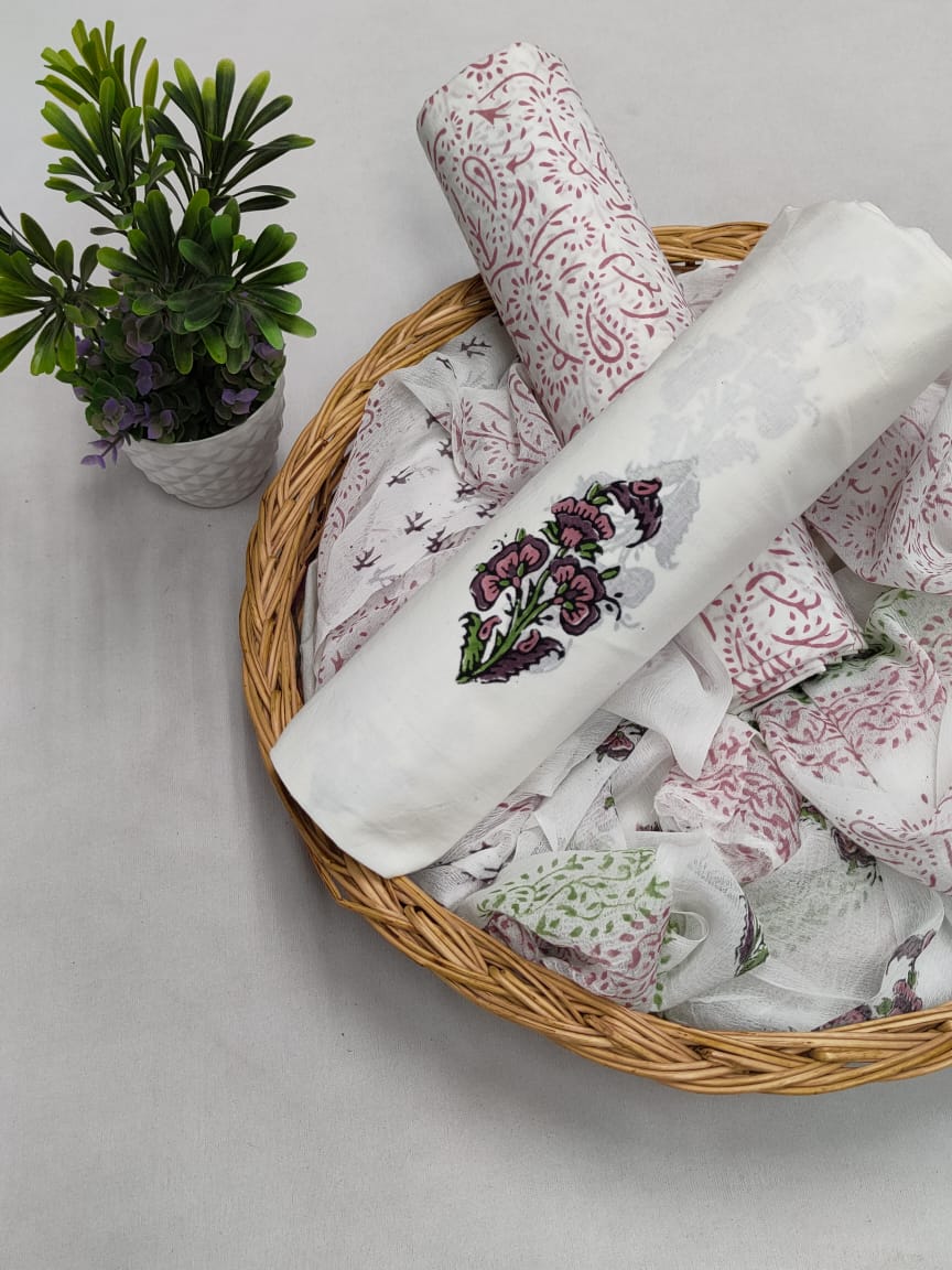 Cotton Salwar Suit set with chiffon dupatta