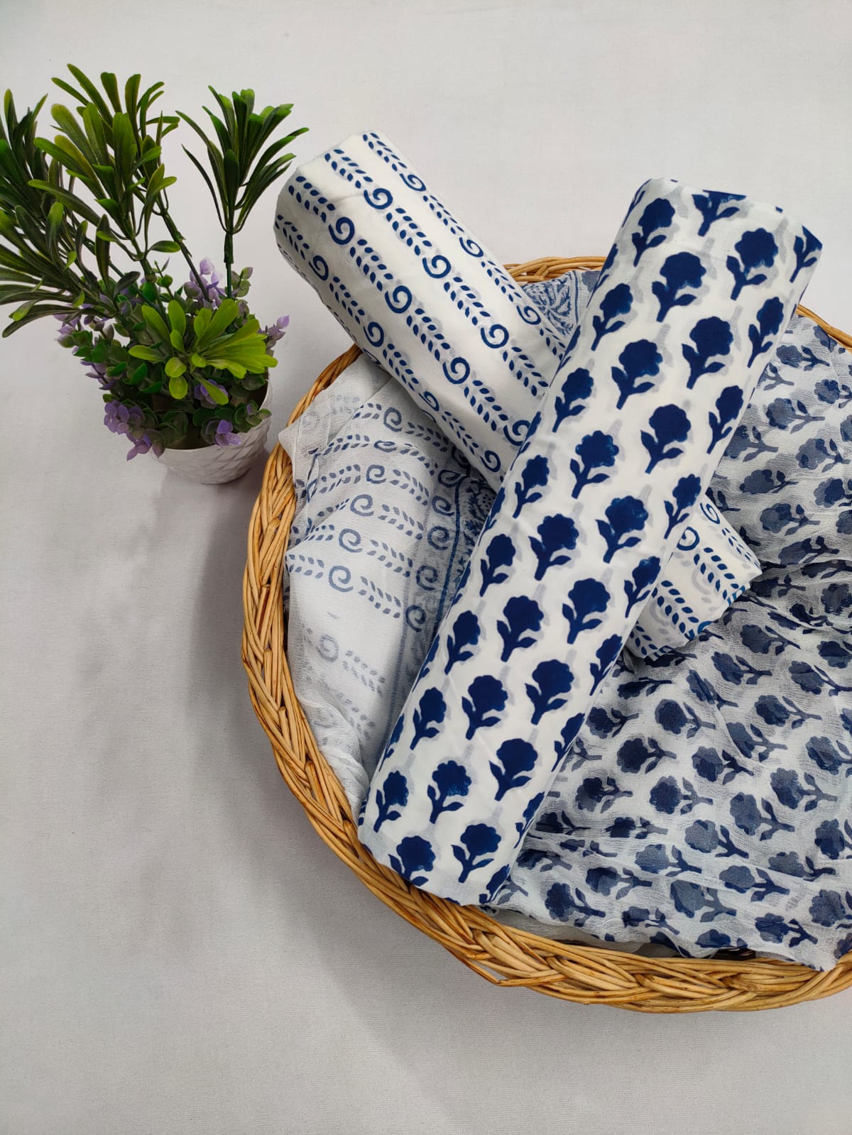 Cotton Salwar Suit set with chiffon dupatta