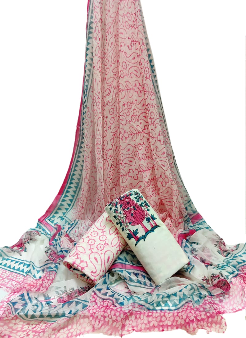 Cotton Salwar Suit set with chiffon dupatta