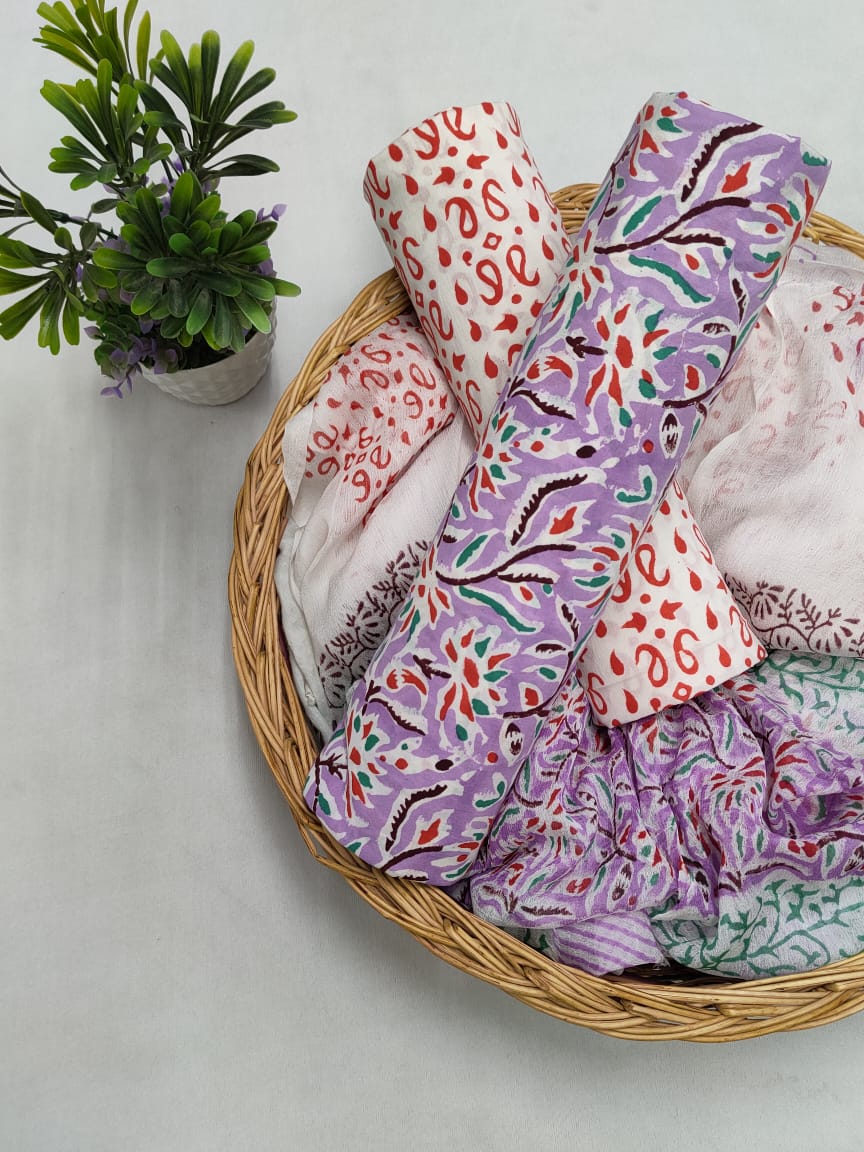 Cotton Salwar Suit set with chiffon dupatta