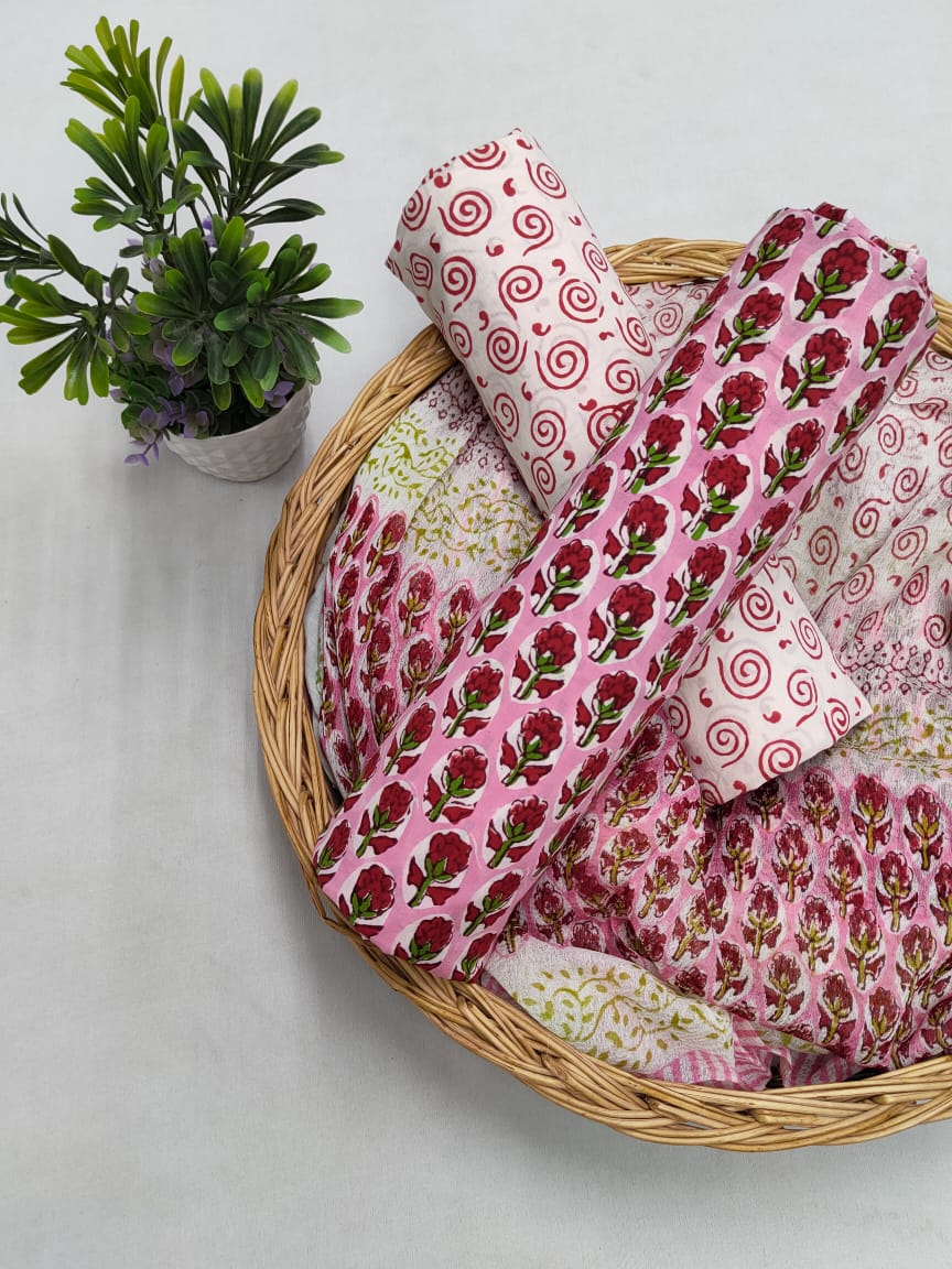 Cotton Salwar Suit set with chiffon dupatta