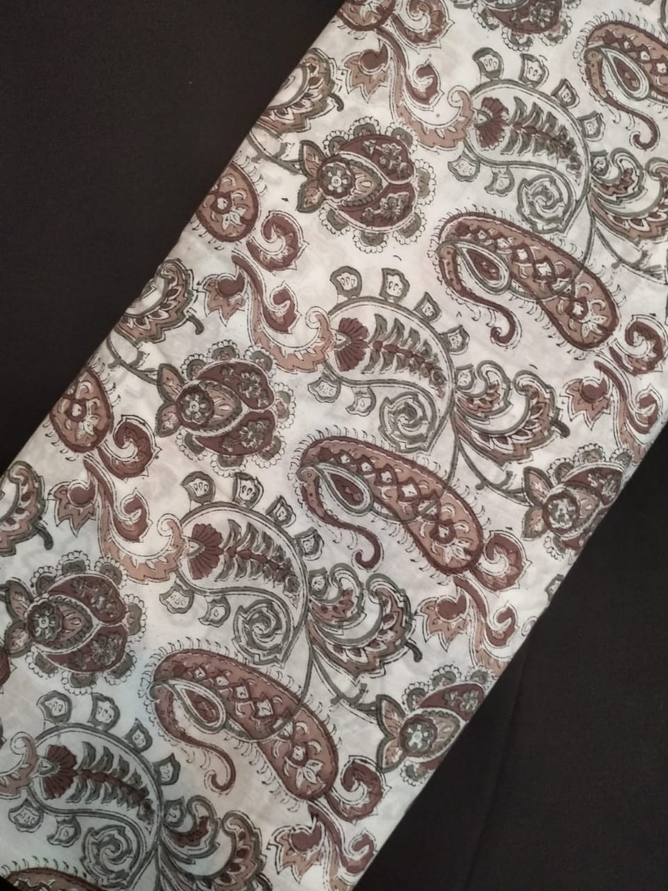 Hand Block Printed Pure Cotton Fabric With White Base In Running Length - JBRH240