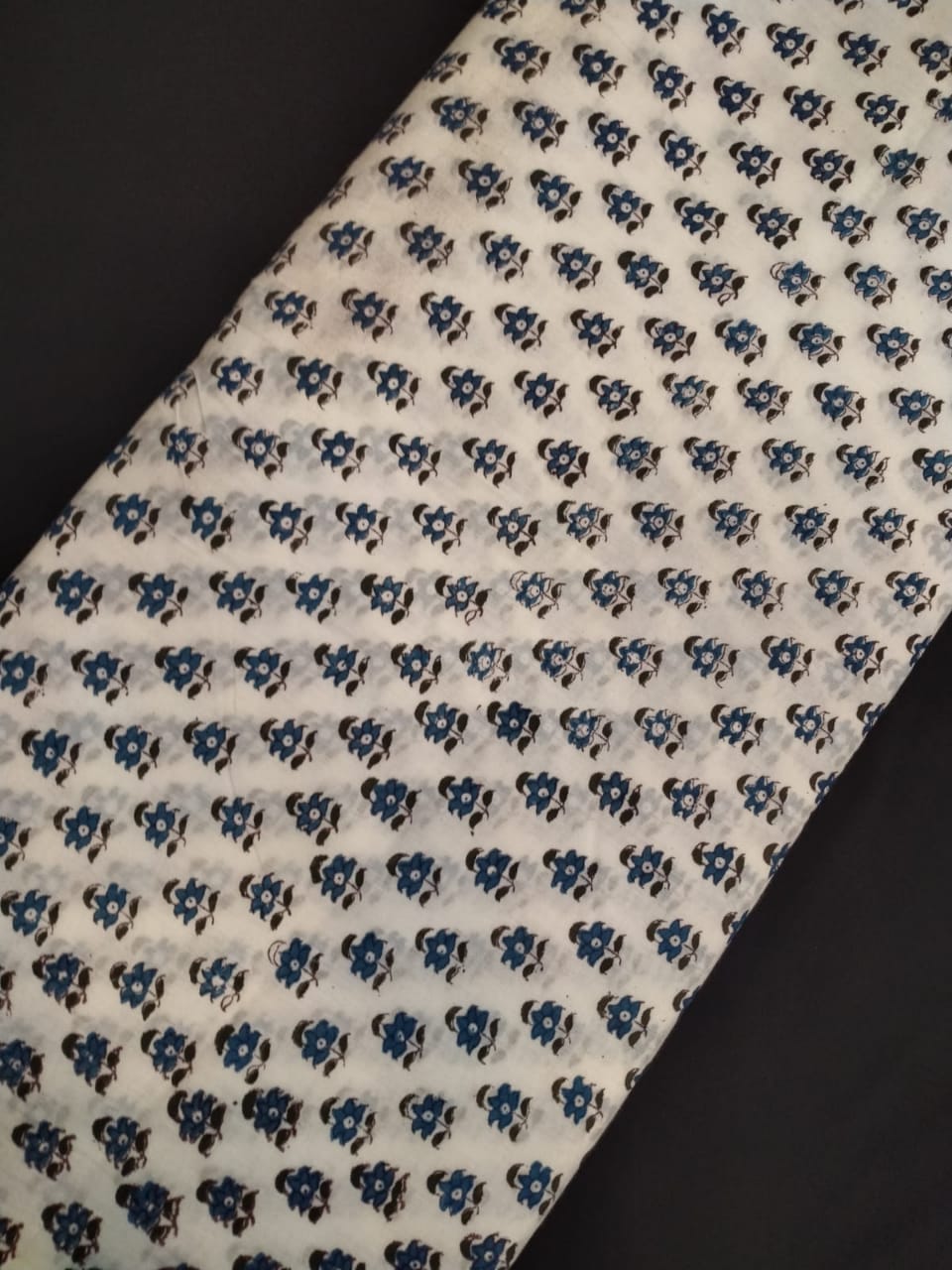Hand Block Printed Pure Cotton Fabric With White Base In Running Length - JBRH244