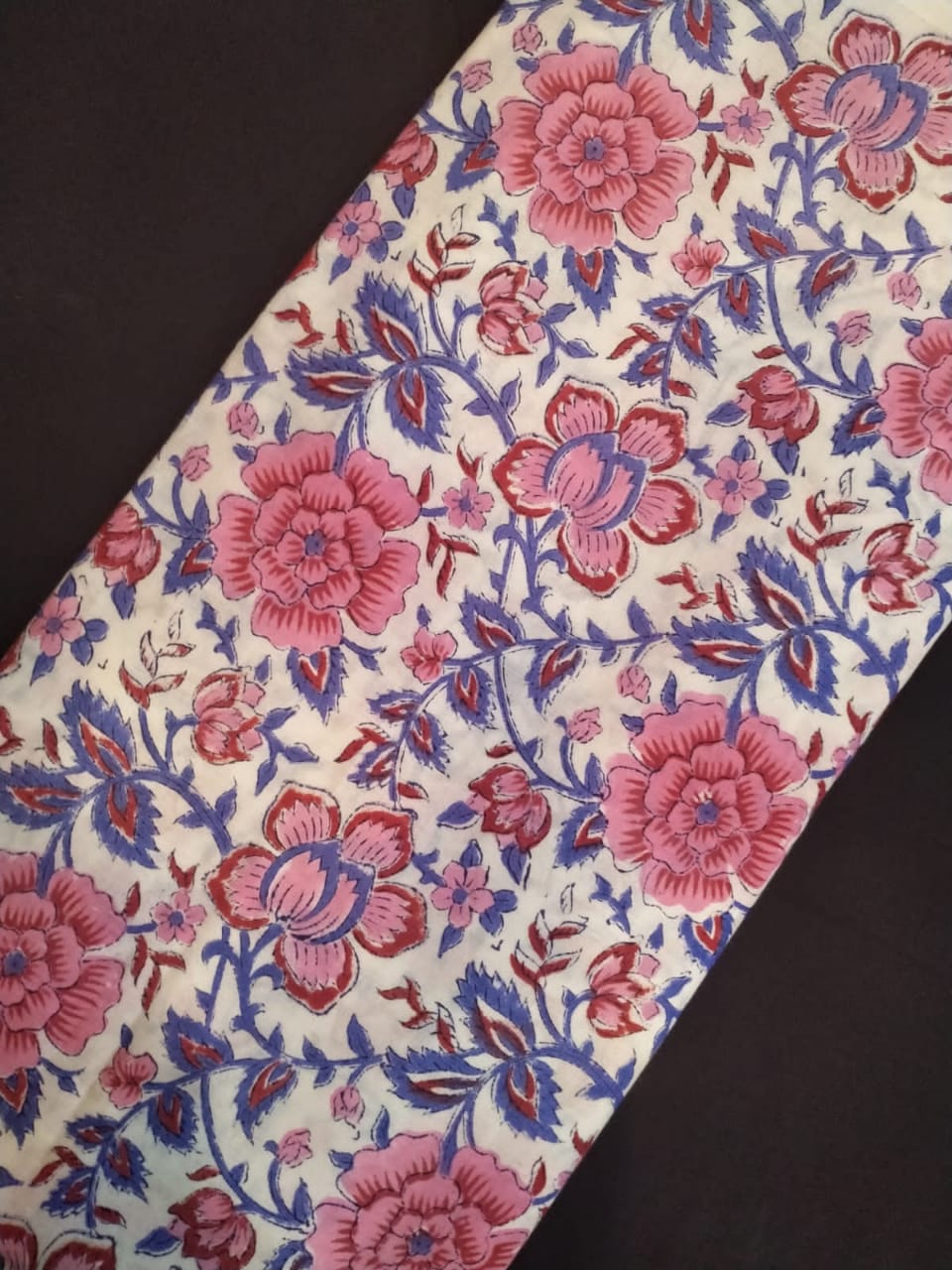 White Base Pure Cotton Hand Block Printed Fabric In Running Length - JBRH145