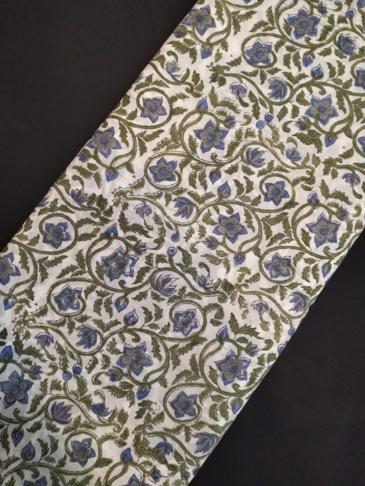 White Base Pure Cotton Hand Block Printed Fabric In Running Length - JBRH157