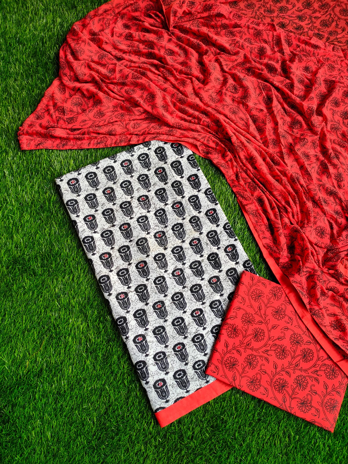 Mirror Work Gota Patti Suit with Chiffon Dupatta- JBOGP251