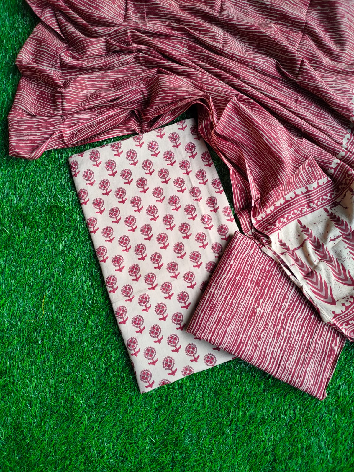 Mirror Work Cotton Suit Set with Cotton Dupatta- JBOGP247