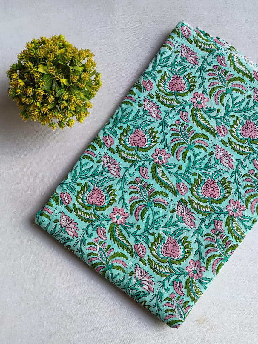 Hand Block Printed Pure Cotton Fabric In Running Length - JBRO1-17
