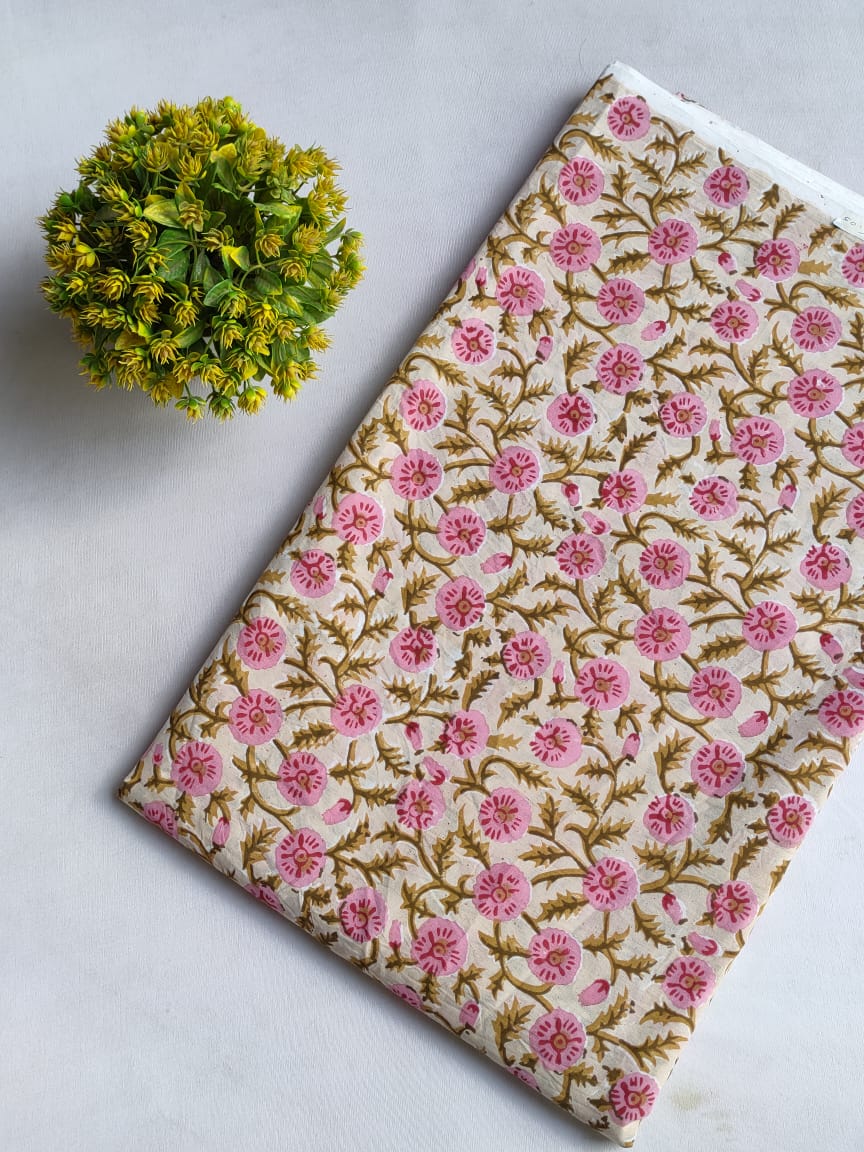 Hand Block Printed Pure Cotton Fabric In Running Length - JBRO1-19