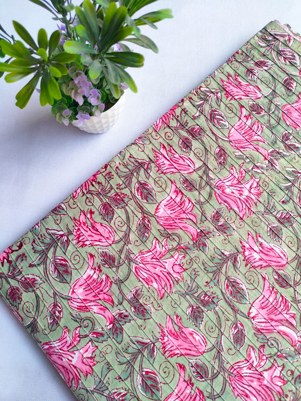 pin tuck cotton hand block fabric