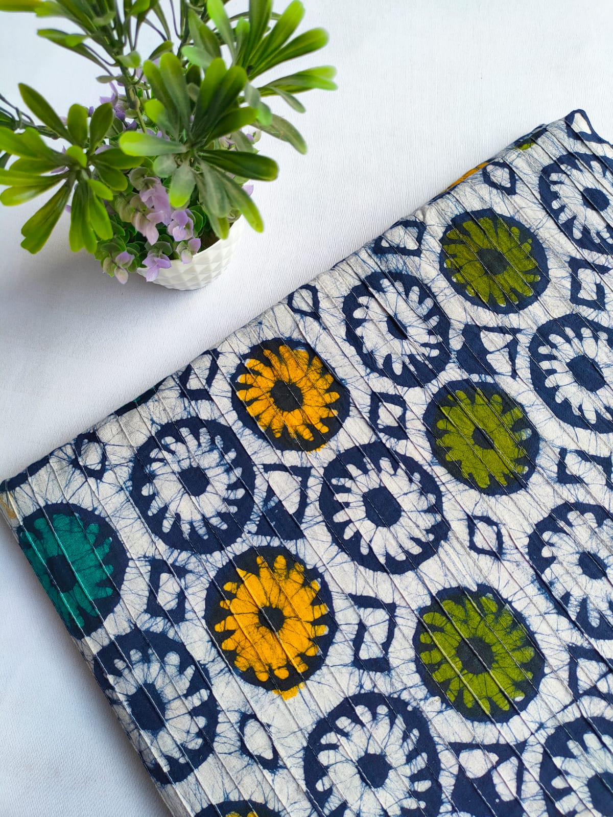 pin tuck cotton hand block fabric