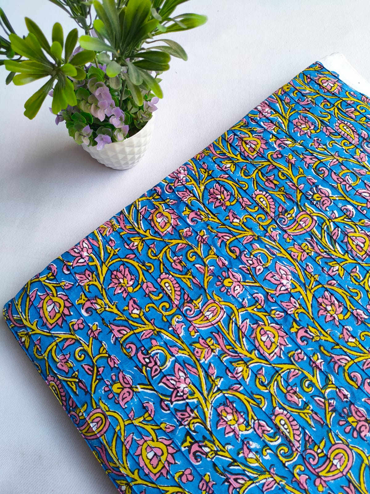 pin tuck cotton hand block fabric