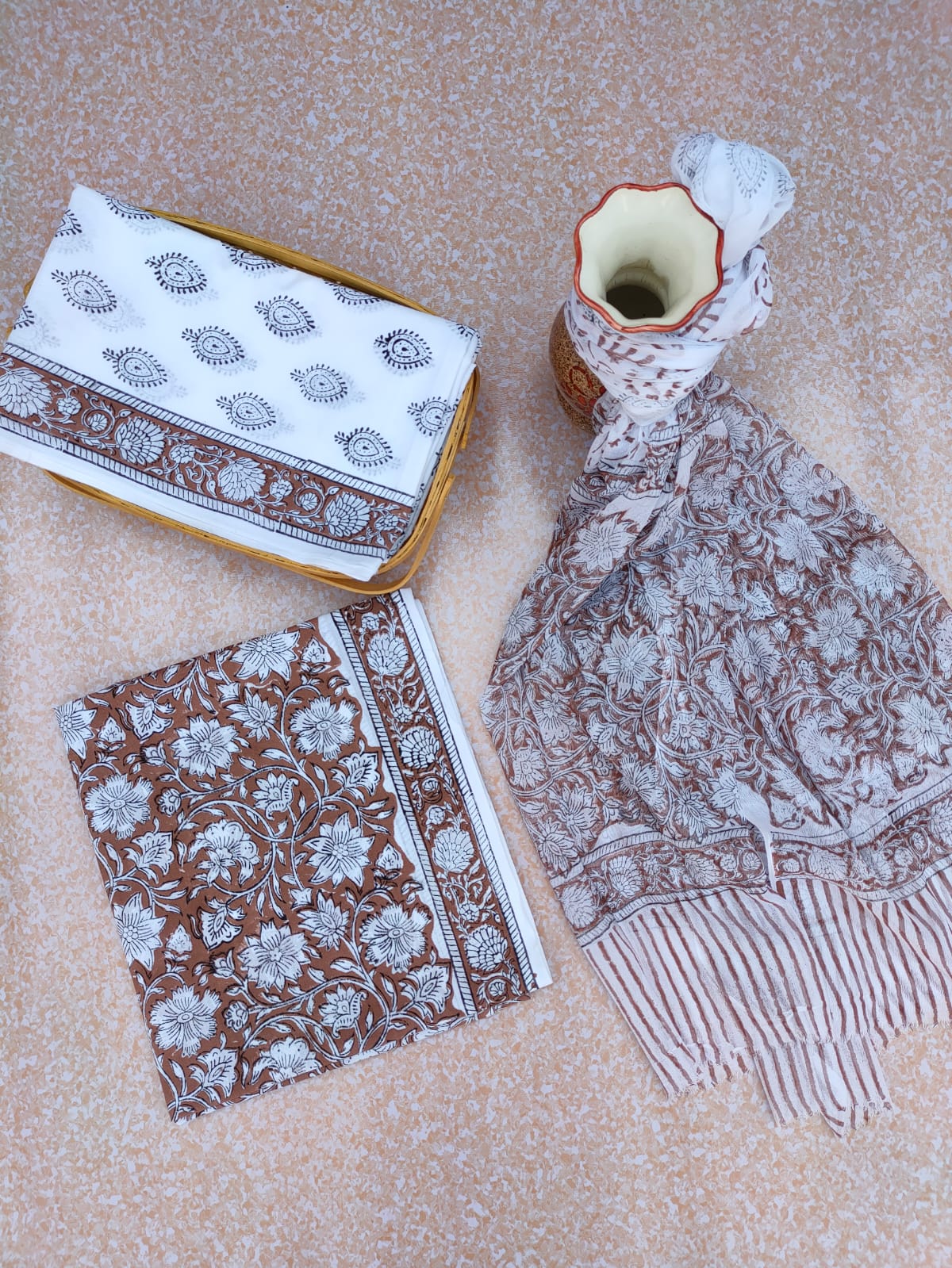 Hand Block Printed CottonUnstitched Salwar Suit with Chiffon Dupatta - JBCF751
