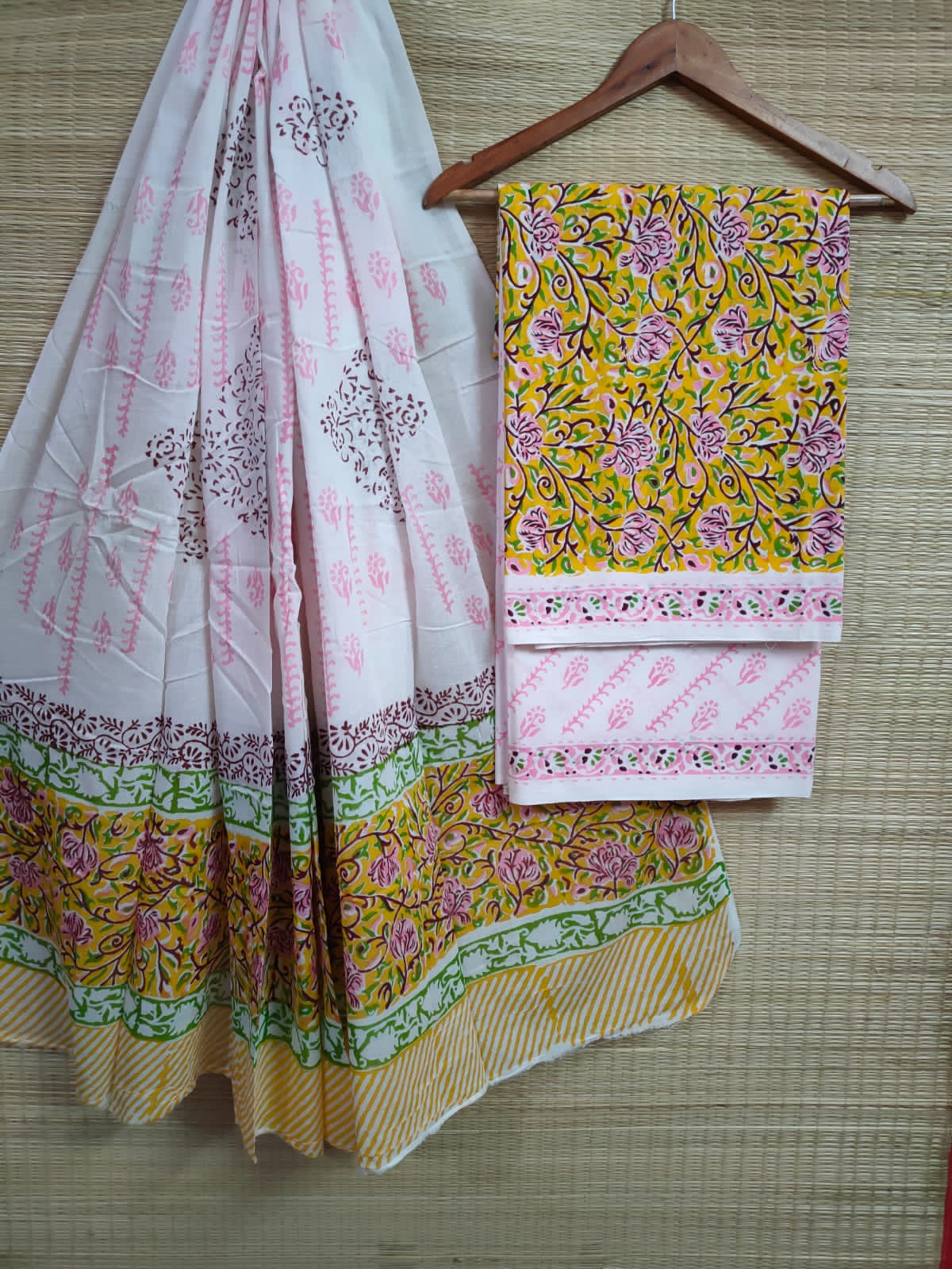 Hand Block Cotton Unstitched Salwar Suit With Cotton/Mulmul Dupatta - JBCM594