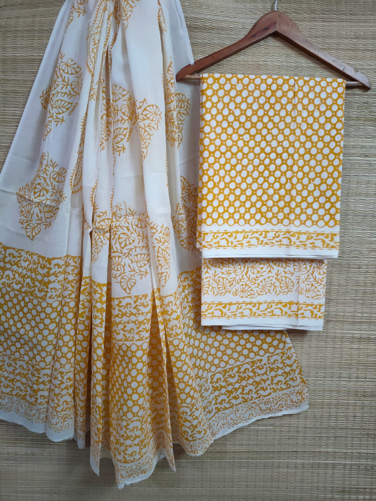 Hand Block Cotton Unstitched Salwar Suit With Cotton/Mulmul Dupatta - JBCM601