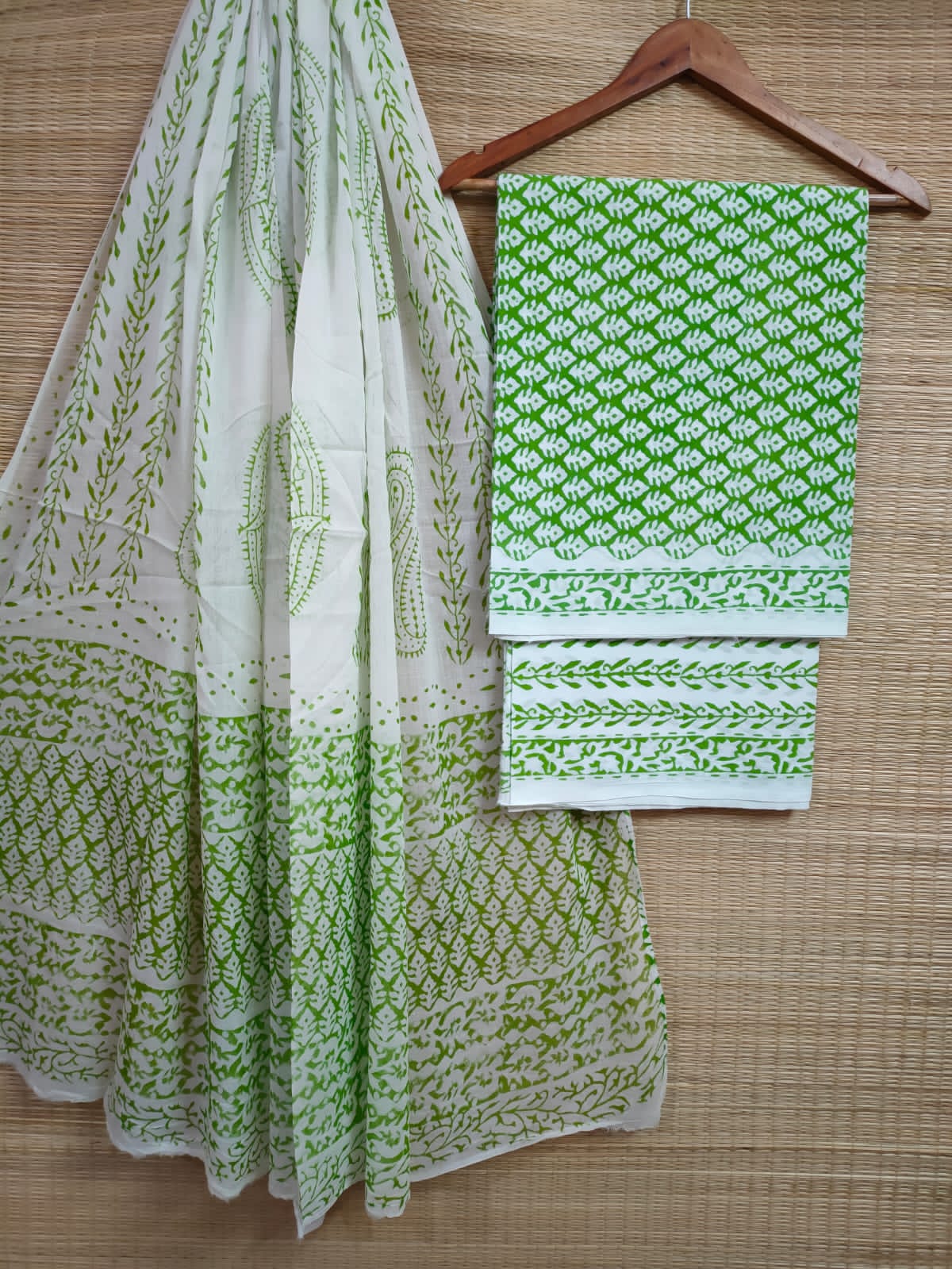 Hand Block Printed Pure Cotton Unstitched Salwar Suit Set With Cotton/Mulmul Dupatta - JBCM603