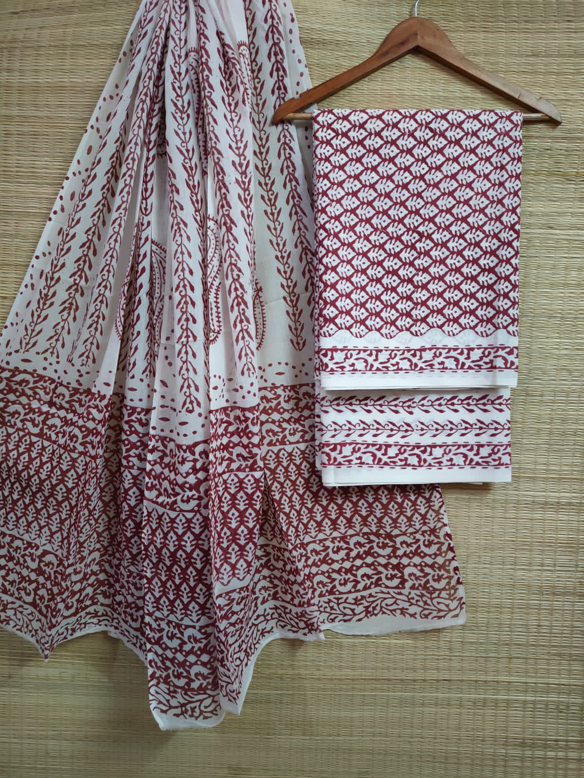Hand Block Cotton Unstitched Salwar Suit With Cotton/Mulmul Dupatta - JBCM605