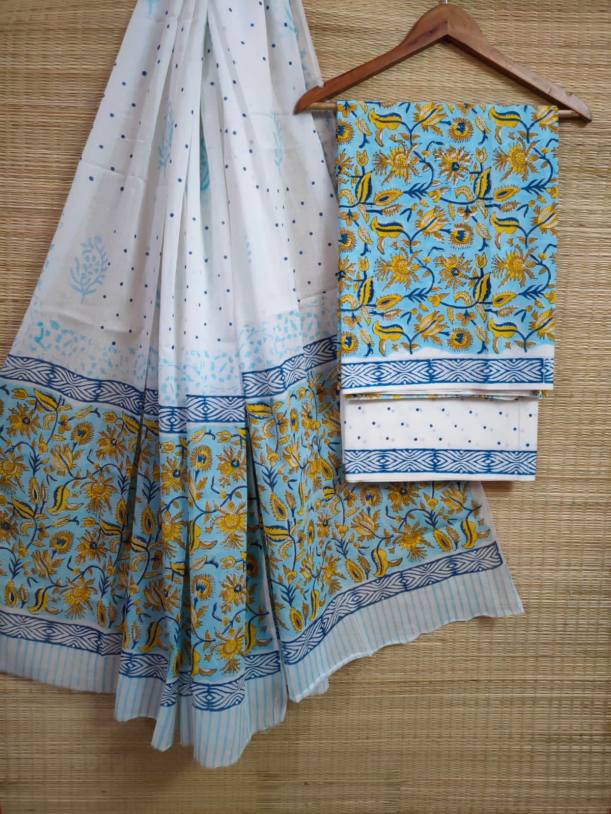 Pure Cotton Hand Block Printed Unstitched Salwar Suit Set With Cotton/Mulmul Dupatta - JBCM608