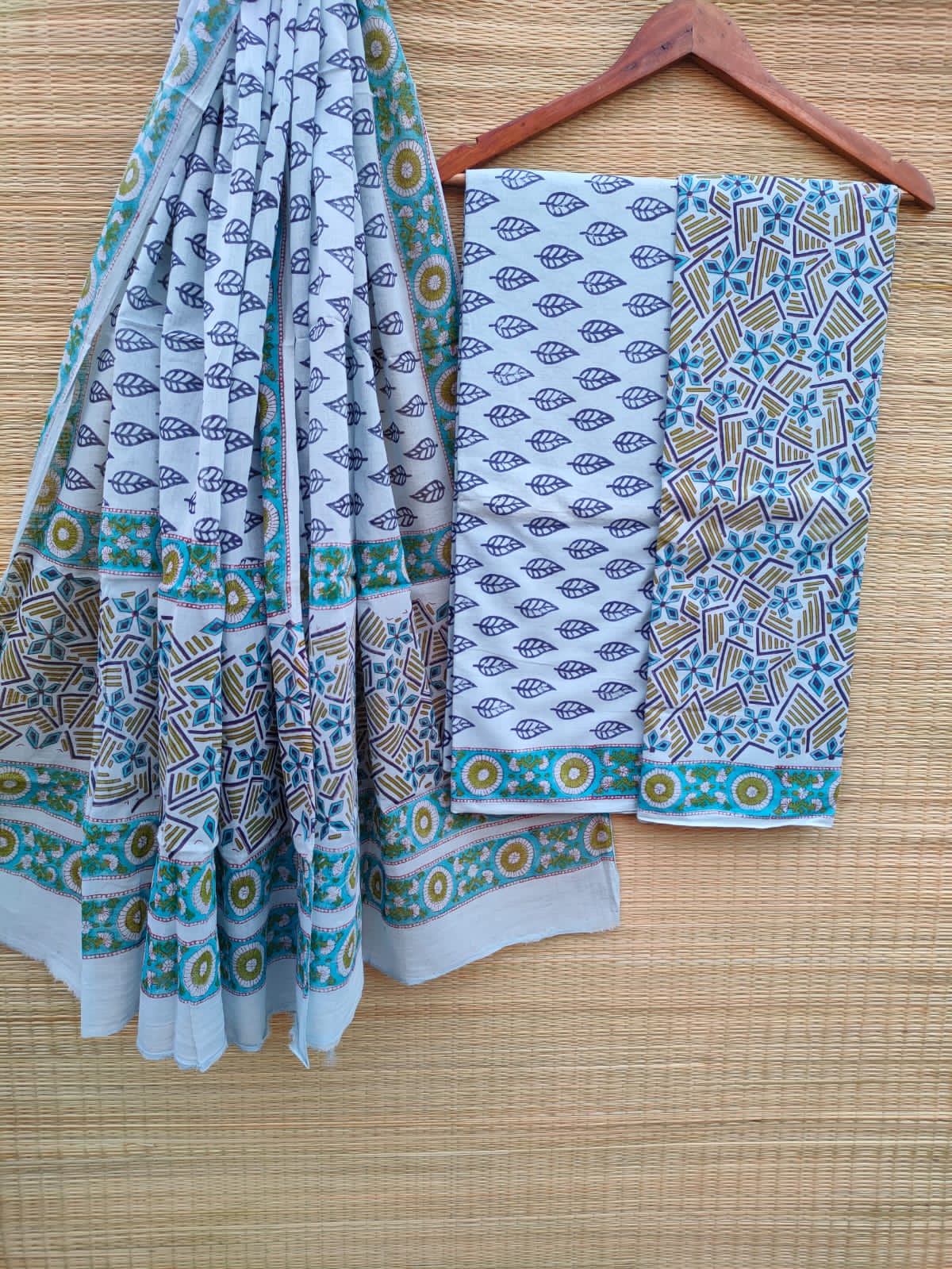 Hand Block Cotton Unstitched Salwar Suit With Cotton/Mulmul Dupatta - JBCM618