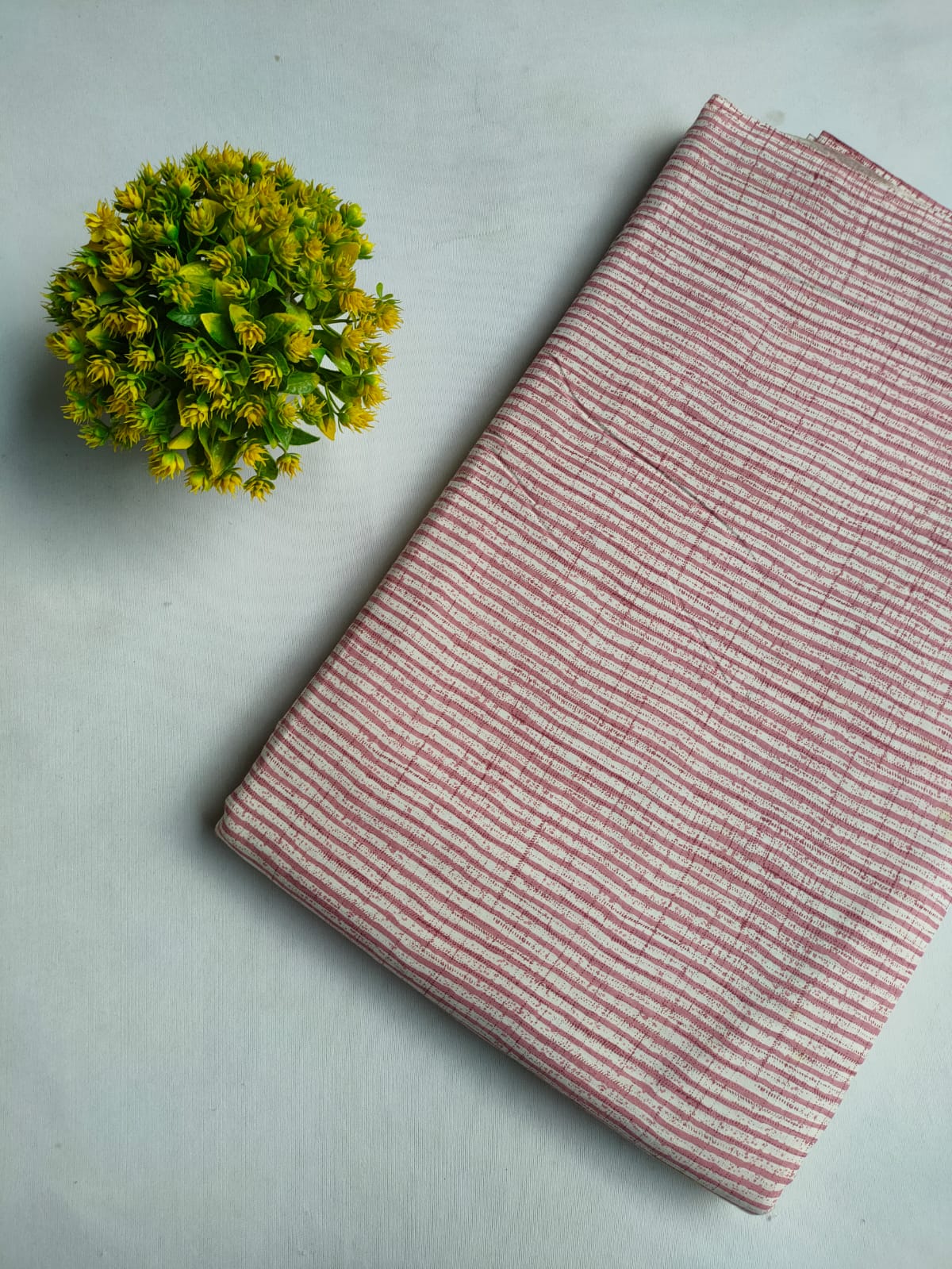Red Striped Screen Print Pure Cotton Fabric From Jaipur Bazar