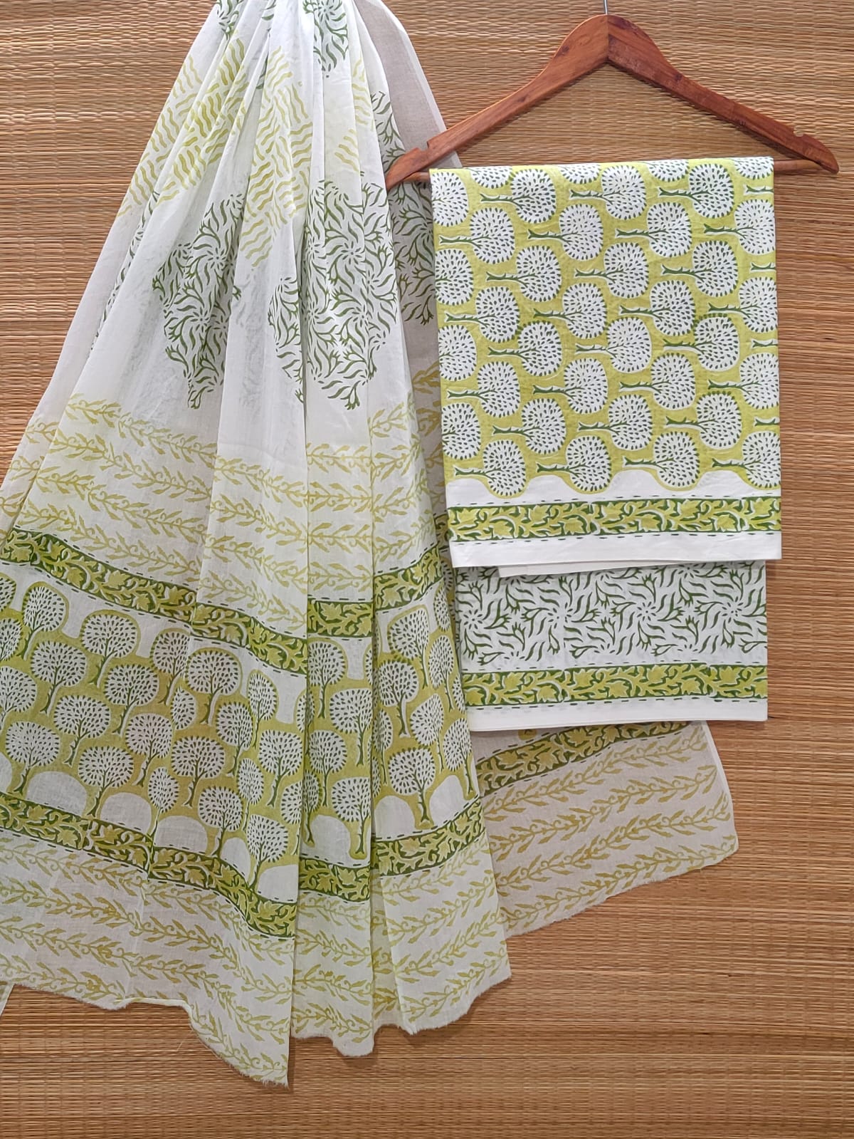 Hand Block Cotton Unstitched Salwar Suit With Cotton/Mulmul Dupatta - JBOCM155