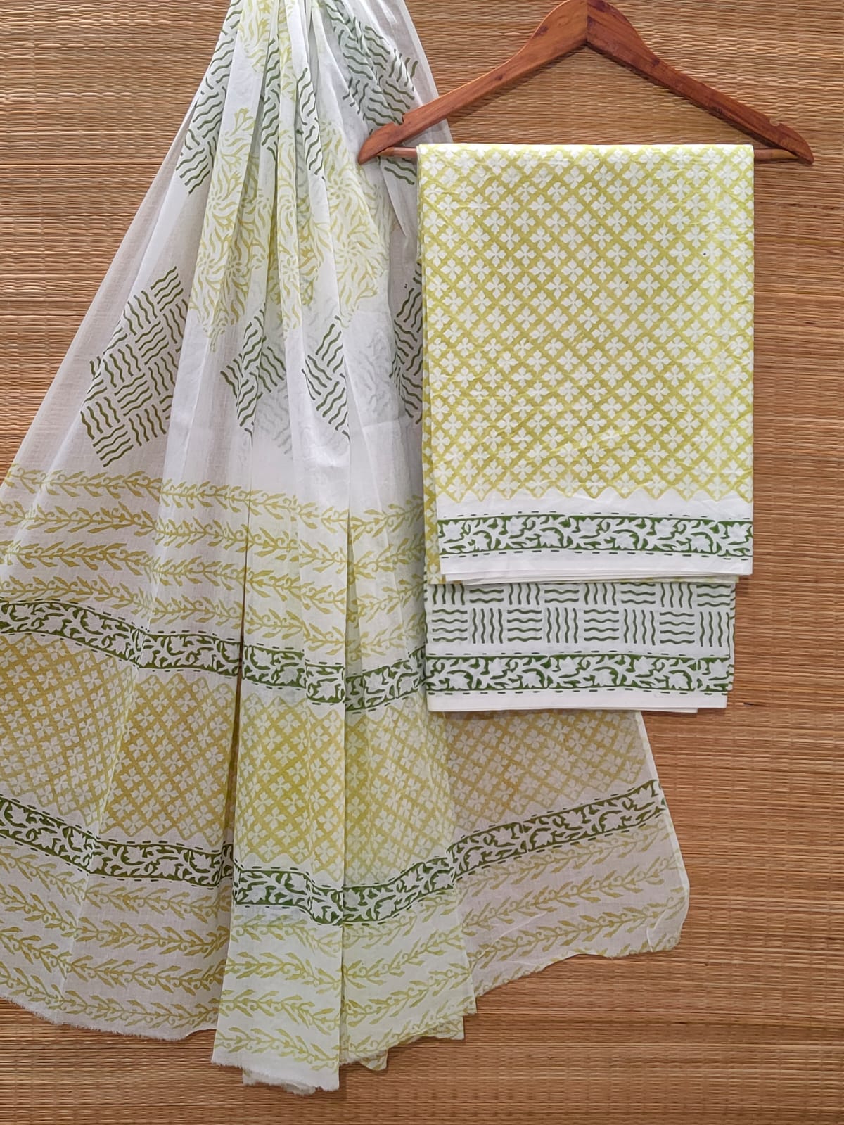 Hand Block Cotton Unstitched Salwar Suit With Cotton/Mulmul Dupatta - JBOCM158