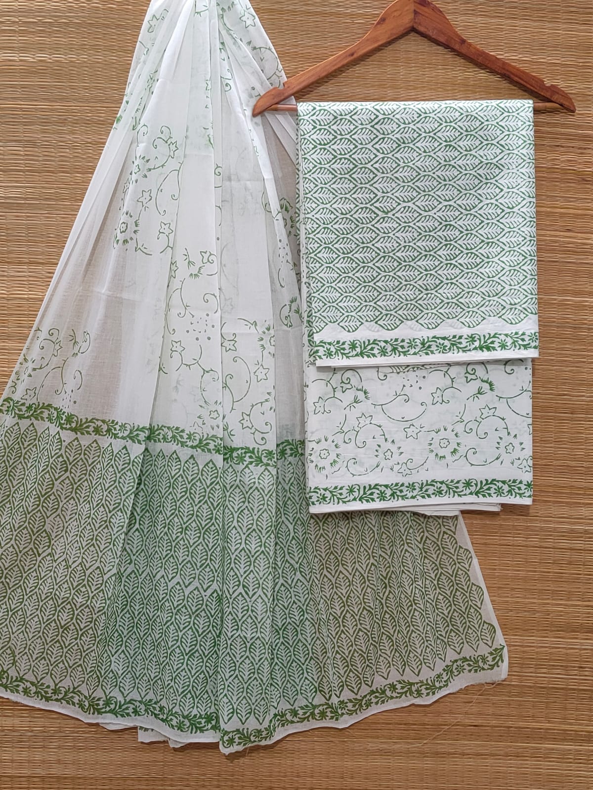 Hand Block Cotton Unstitched Salwar Suit With Cotton/Mulmul Dupatta - JBOCM138