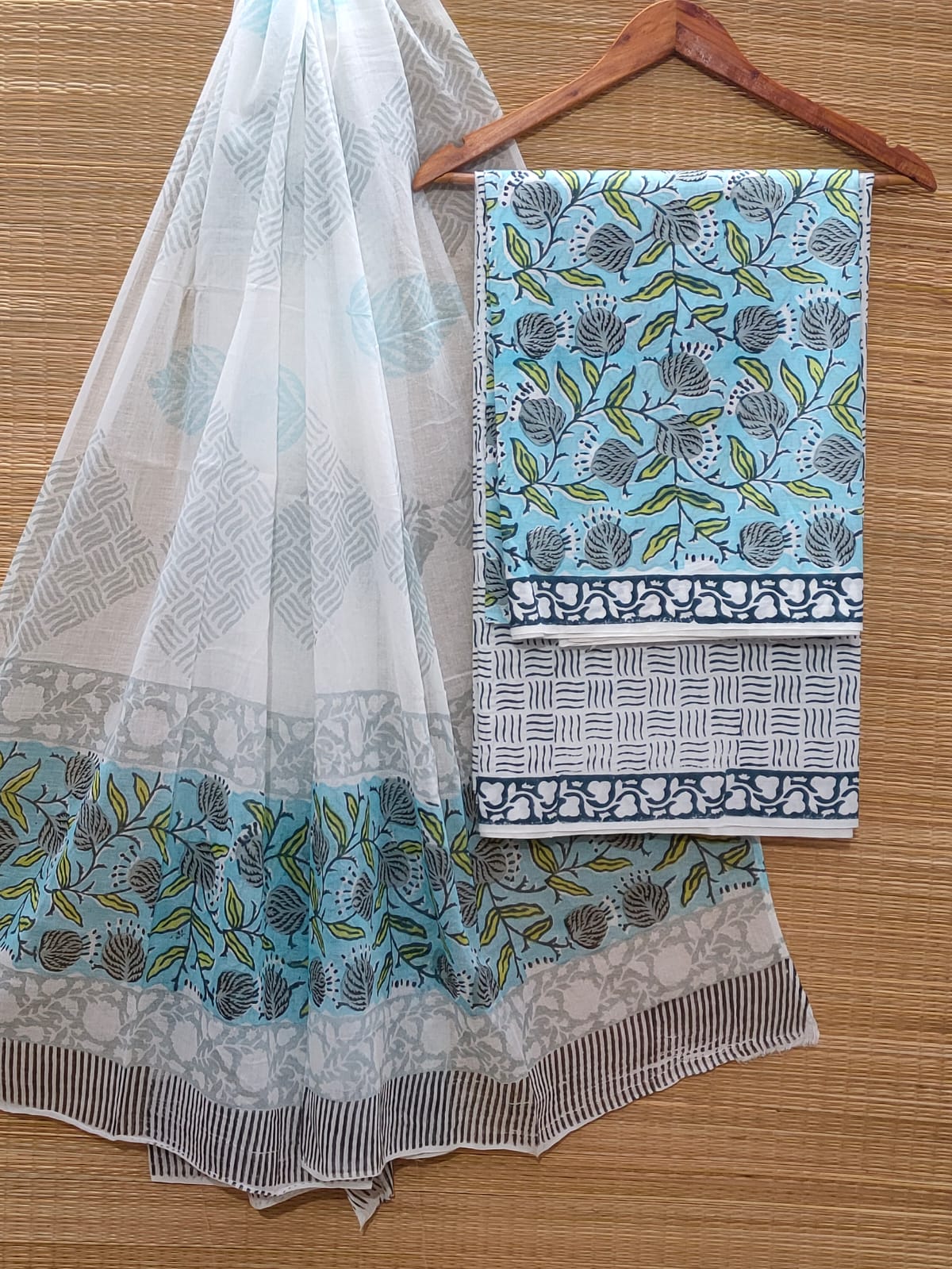 Hand Block Cotton Unstitched Salwar Suit With Cotton/Mulmul Dupatta - JBOCM139