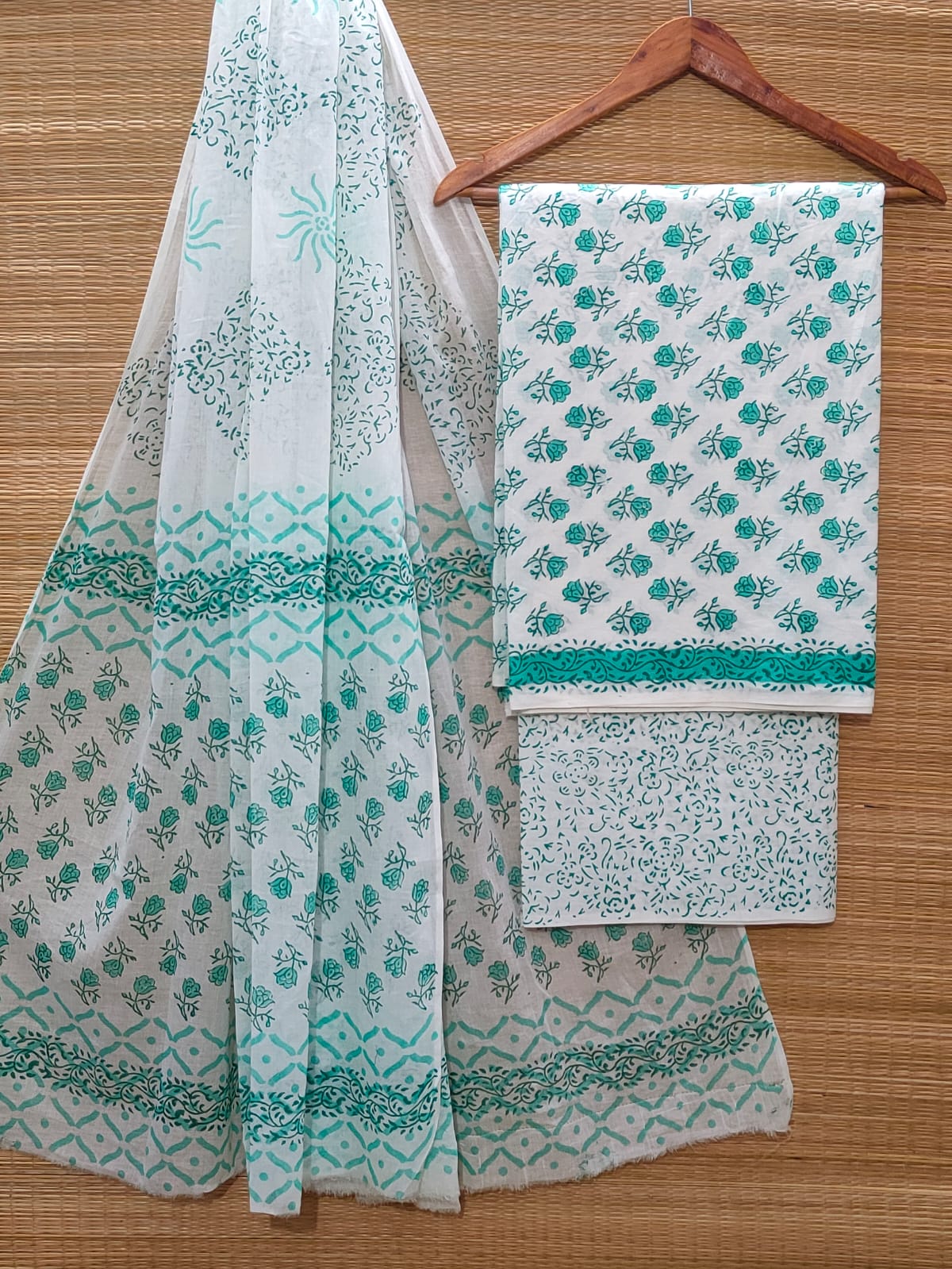 Hand Block Cotton Unstitched Salwar Suit With Cotton/Mulmul Dupatta - JBOCM144