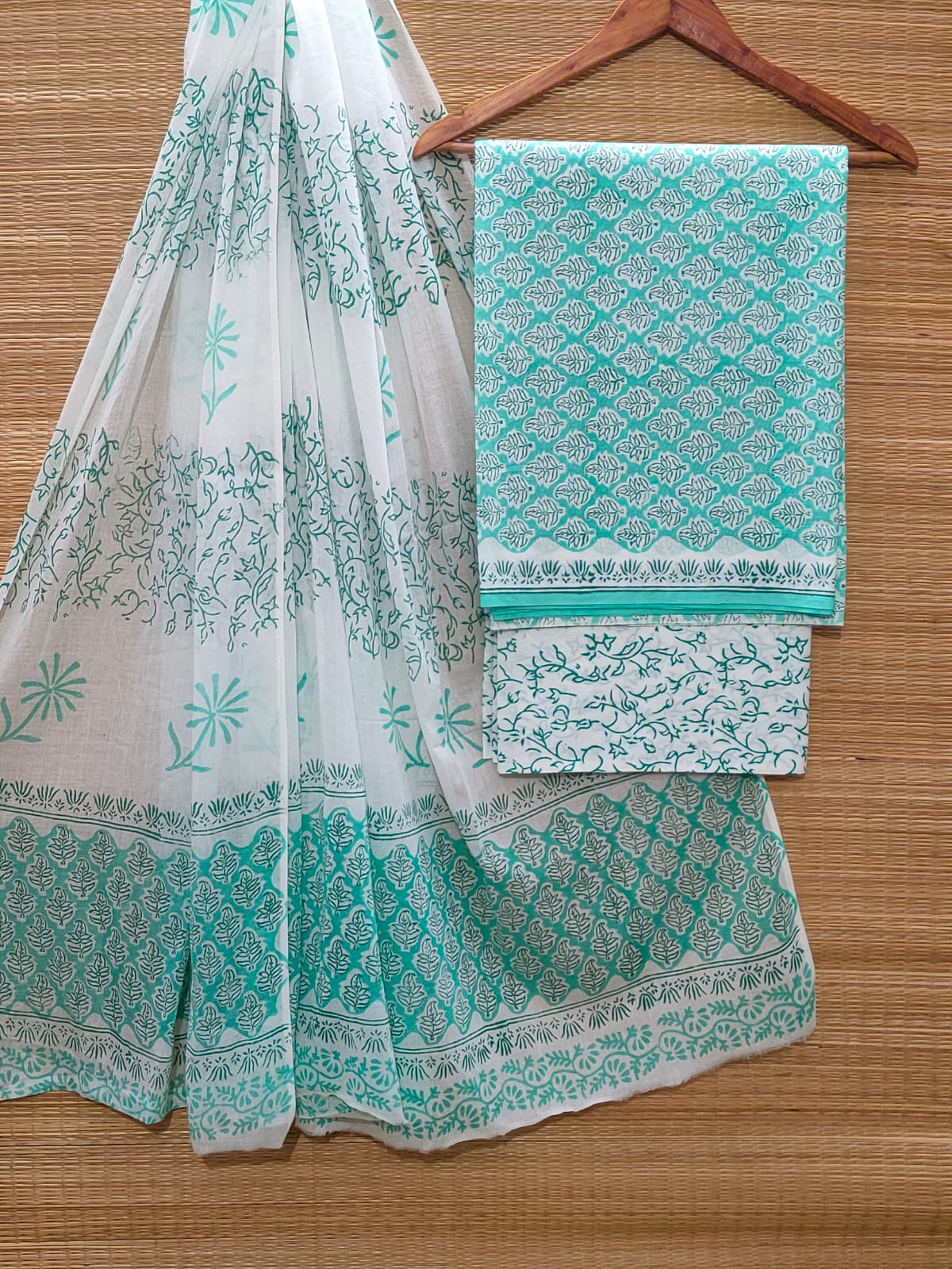 Hand Block Cotton Unstitched Salwar Suit With Cotton/Mulmul Dupatta - JBOCM146