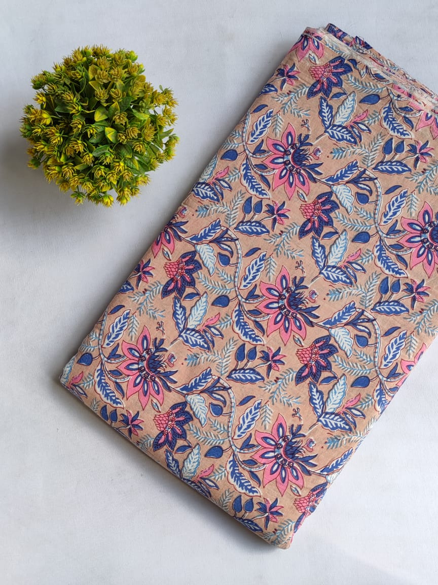 Hand Block Printed Pure Cotton Fabric In Running Length - JBRHS10