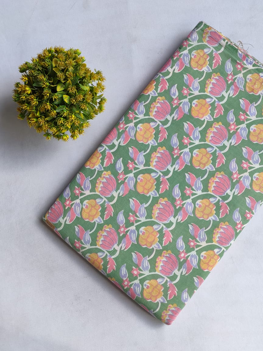 Hand Block Printed Pure Cotton Fabric In Running Length - JBRHS11