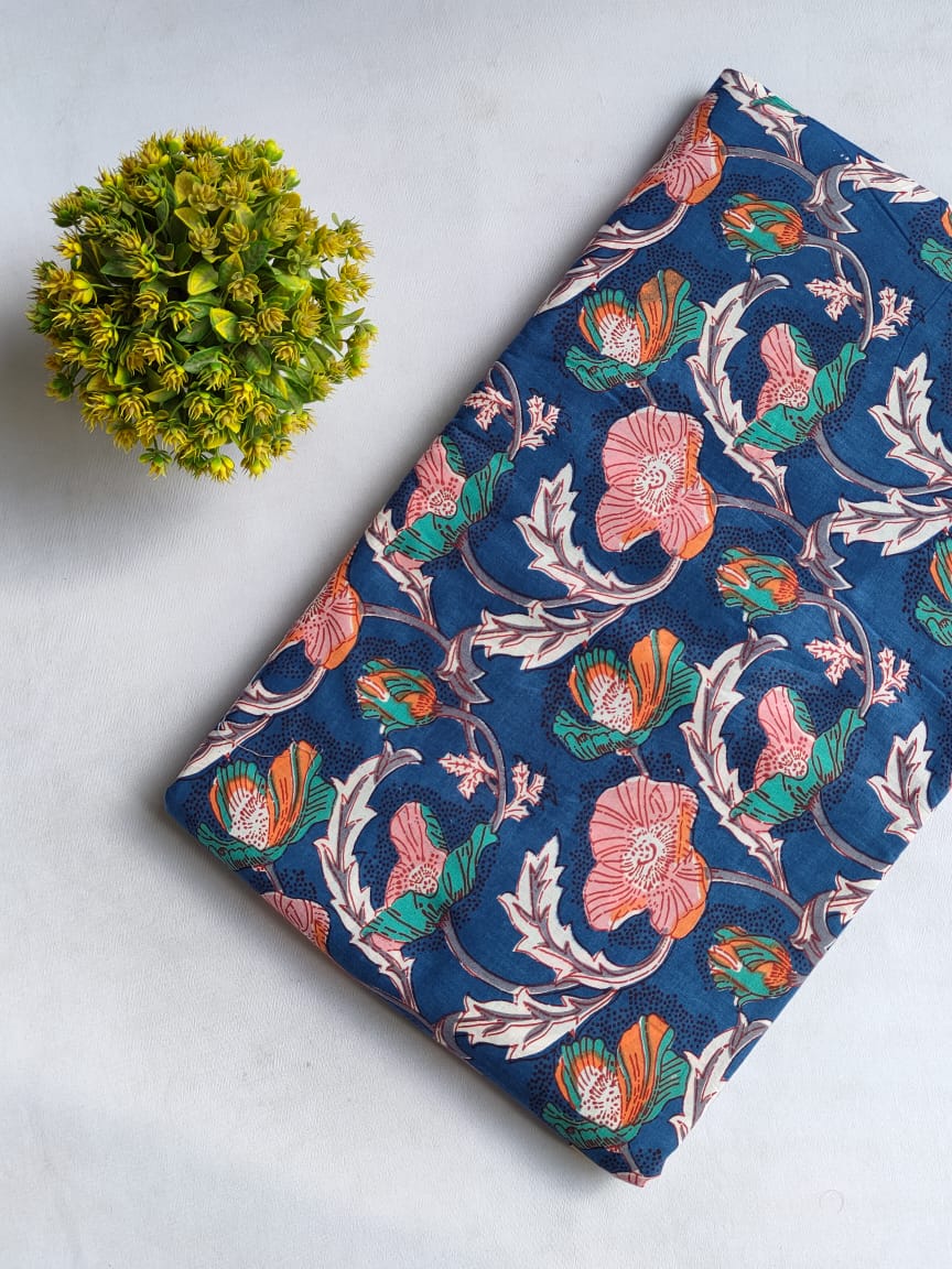 Hand Block Printed Pure Cotton Fabric In Running Length - JBRHS23