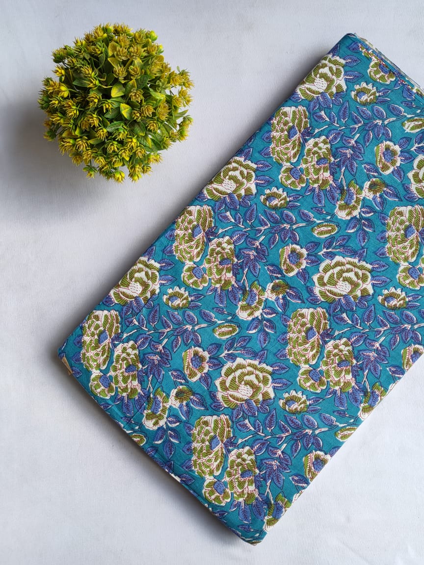 Hand Block Printed Pure Cotton Fabric In Running Length - JBRHS34