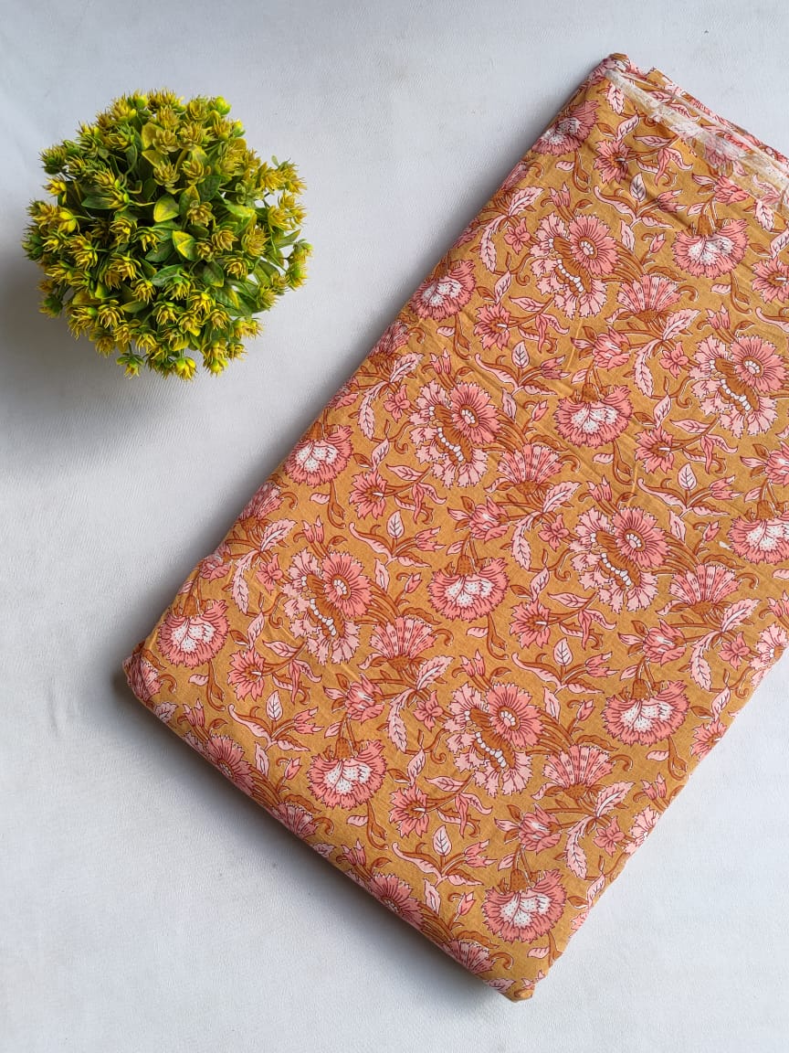 Hand Block Printed Pure Cotton Fabric In Running Length - JBRHS48