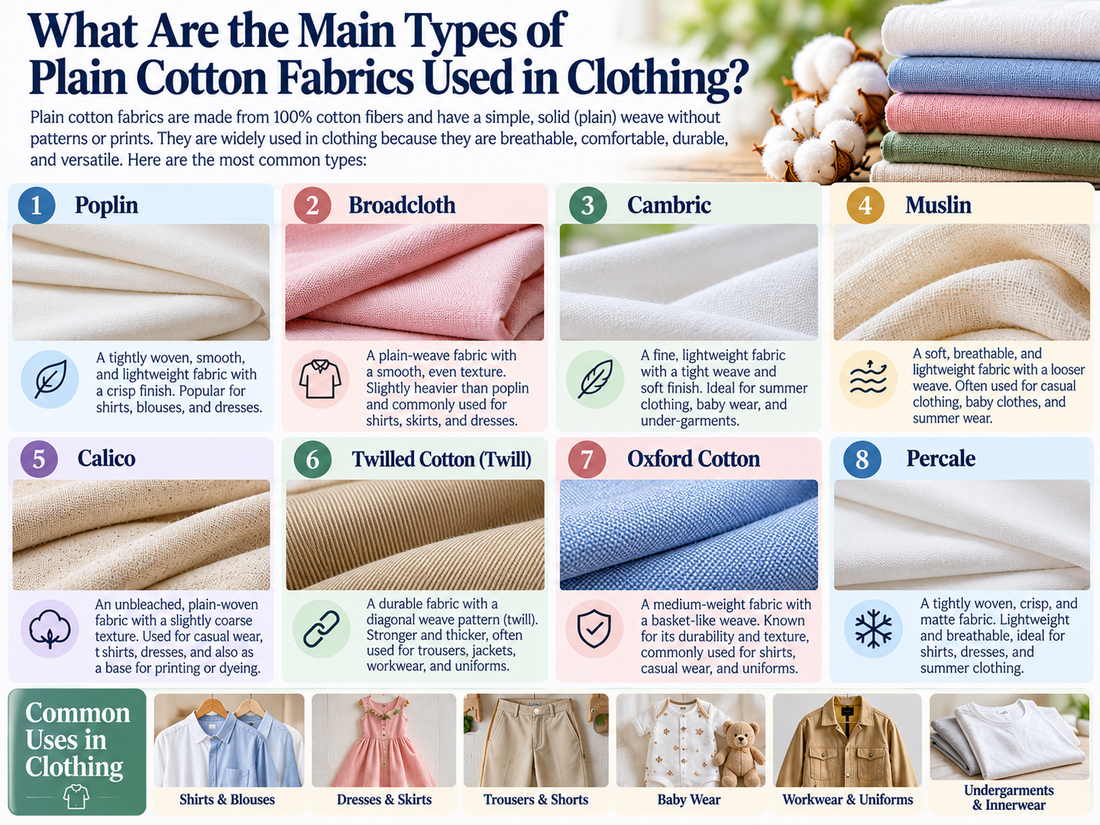 What Are the Main Types of Plain Cotton Fabrics Used in Clothing?