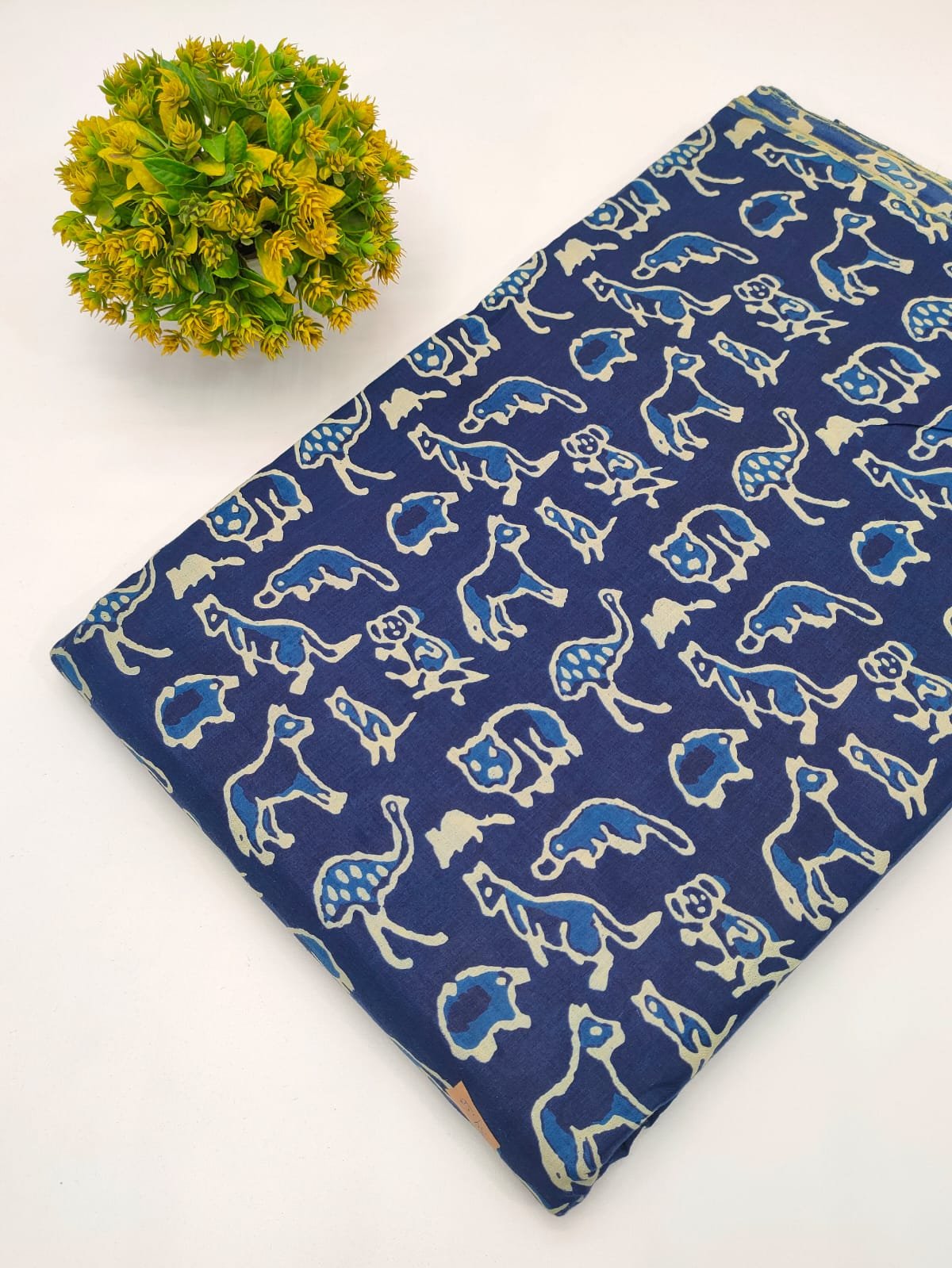 Navy Blue Animal Motif Screen Print Pure Cotton Fabric From Jaipur Bazar Tulsi Prints