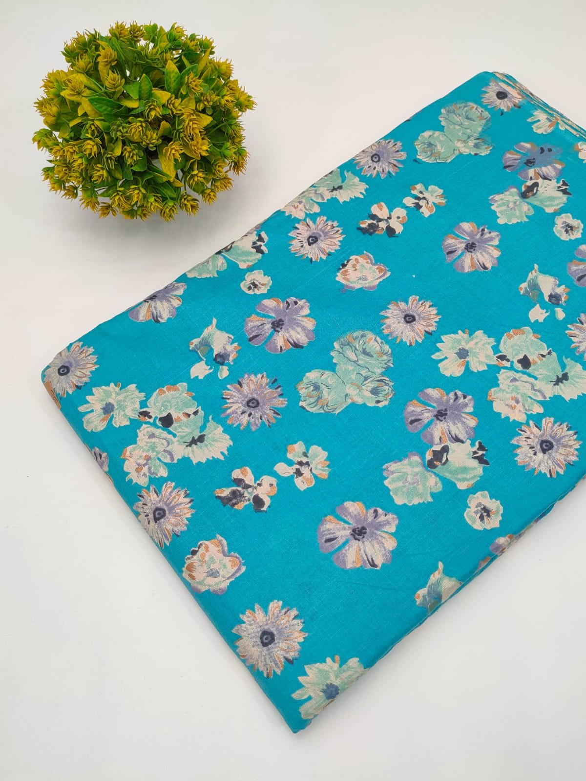 Bright Blue Floral Boota Screen Print Pure Cotton Fabric From Jaipur Bazar Tulsi Prints
