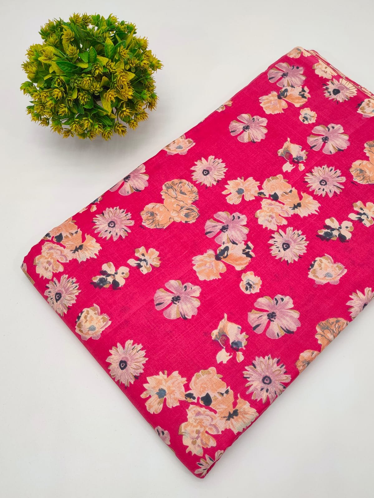 Pink Floral Boota Screen Print Pure Cotton Fabric From Jaipur Bazar Tulsi Prints