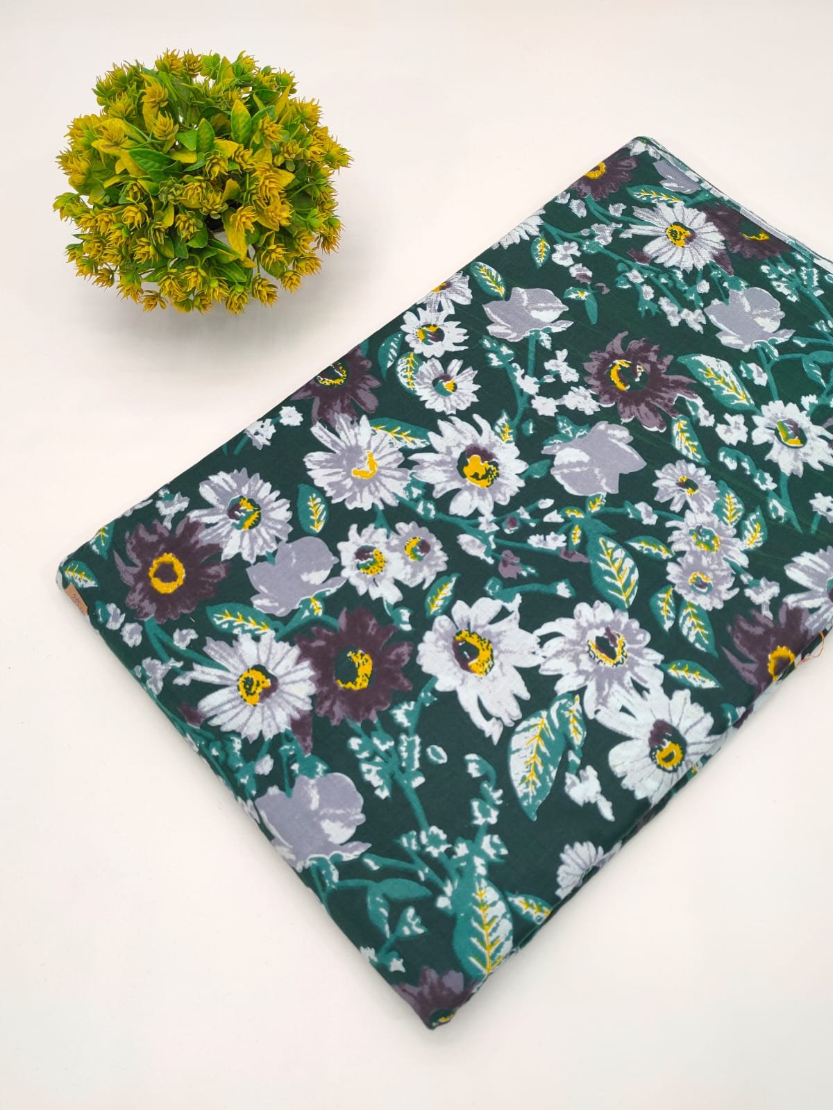 Dark Green Floral Bloom Screen Print Pure Cotton Fabric From Jaipur Bazar Tulsi Prints